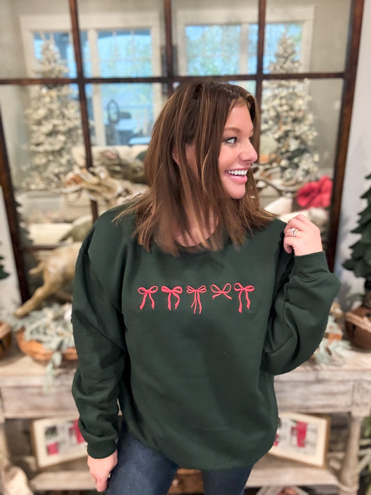 Embroidered Mini-Bows Holiday Sweatshirt