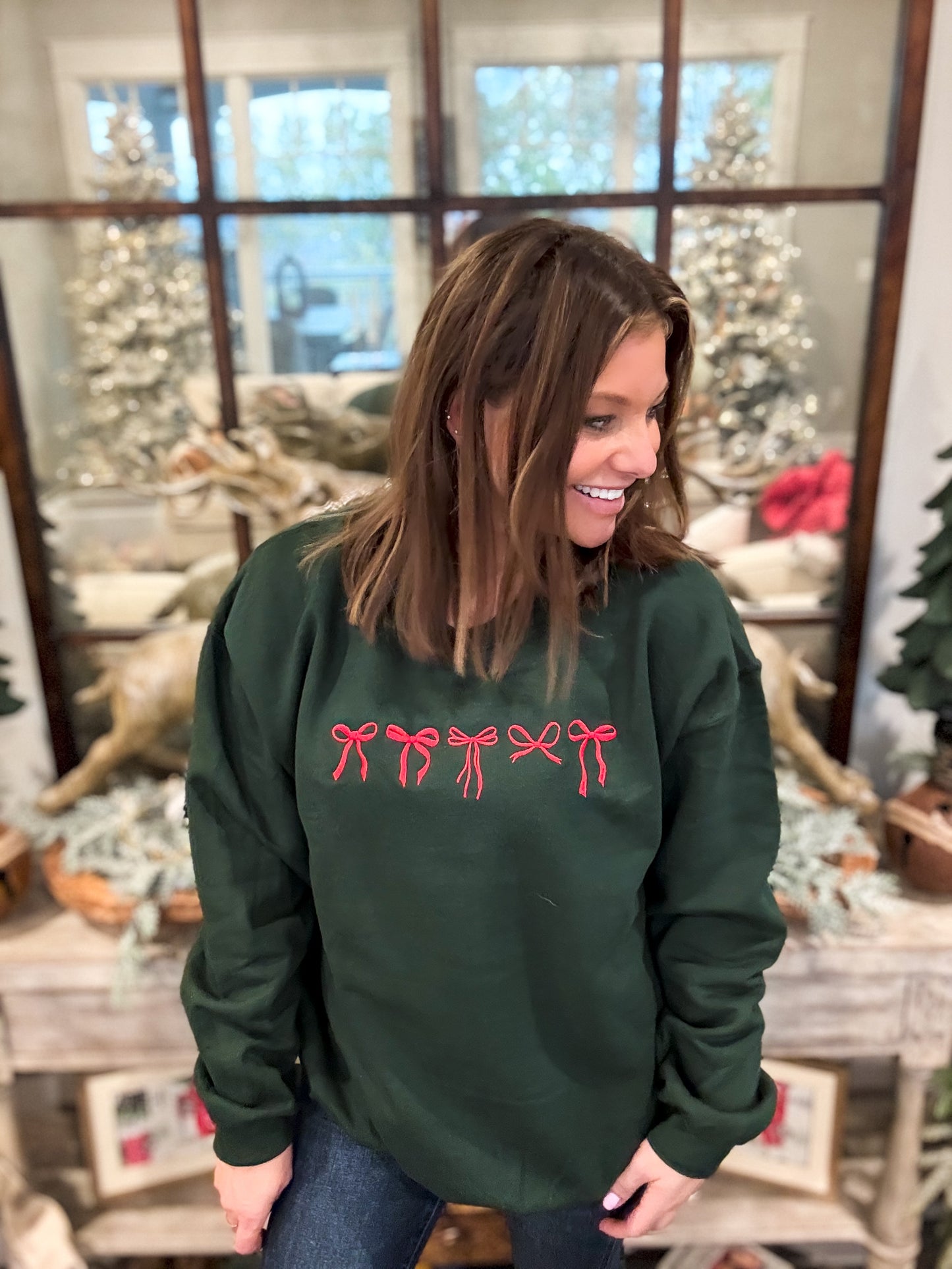 Embroidered Mini-Bows Holiday Sweatshirt