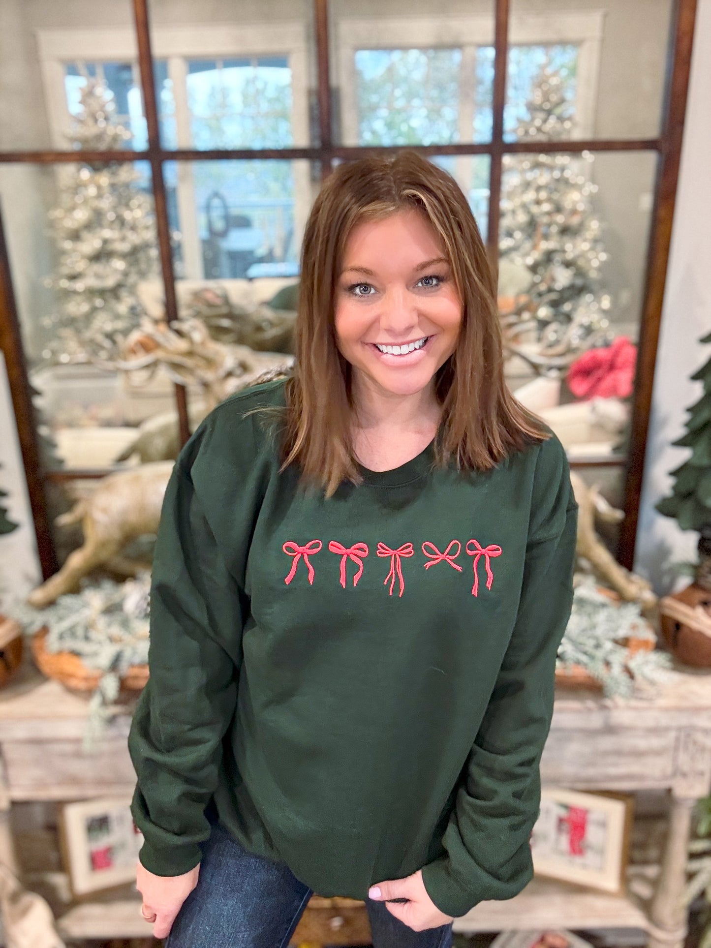 Embroidered Mini-Bows Holiday Sweatshirt