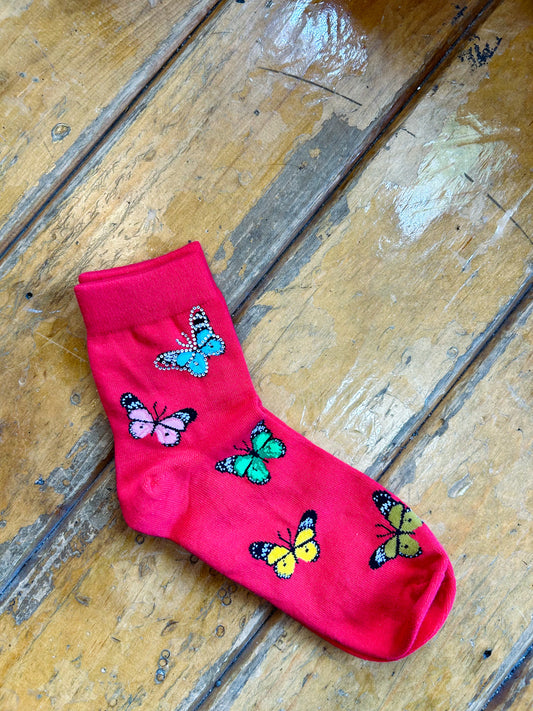 Queen of Sparkles Red Butterfly Socks