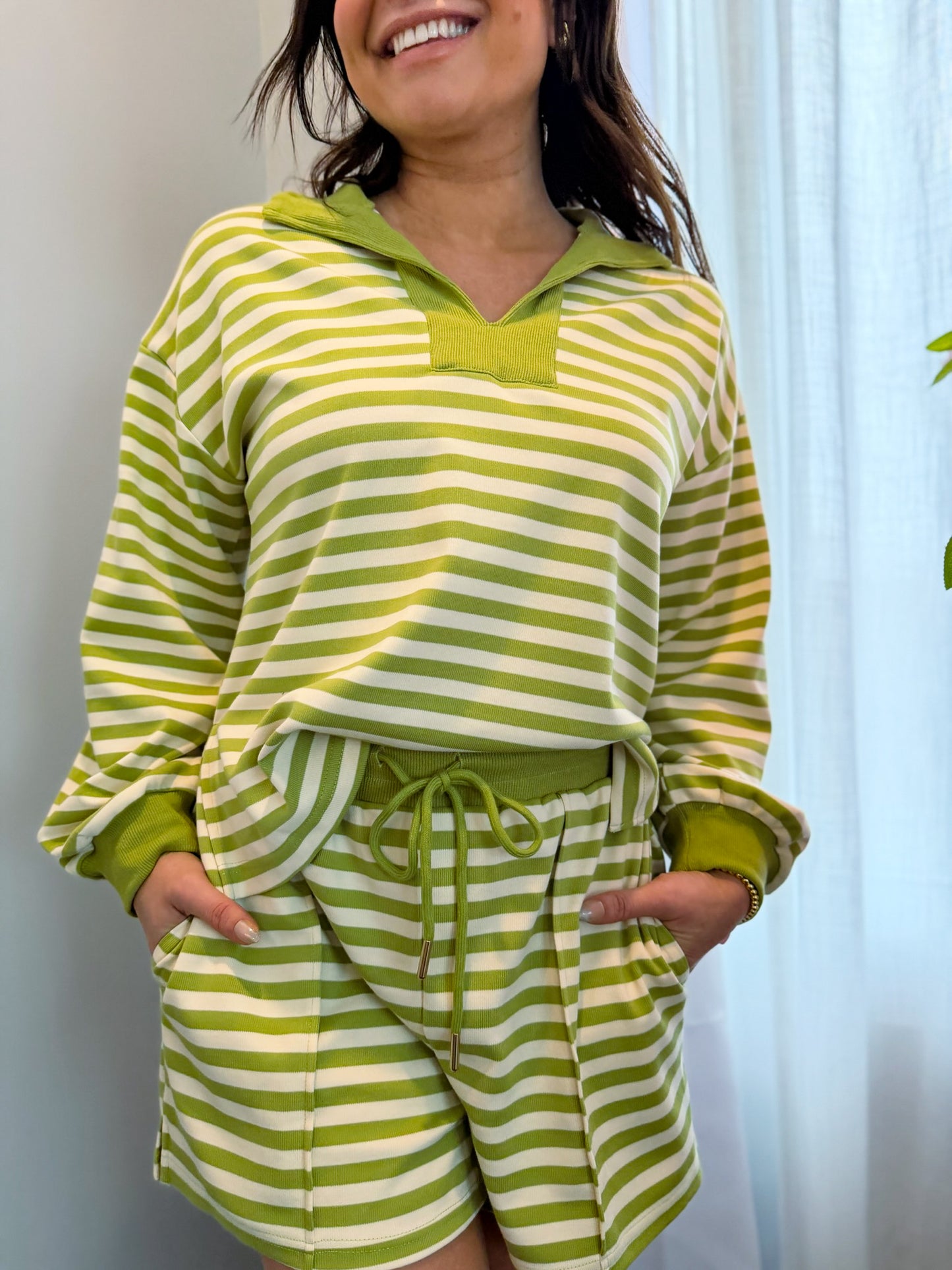 Matcha Stripe Lounge Shorts