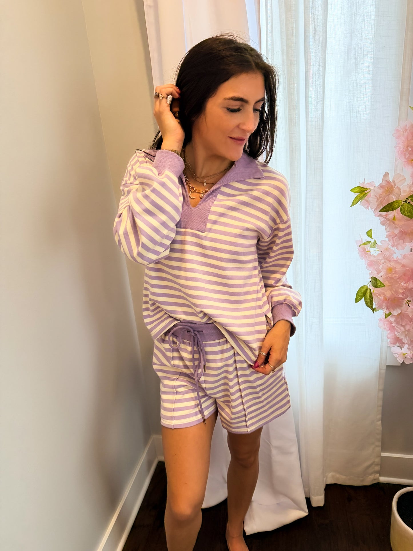 Lavender Stripe Lounge Shorts