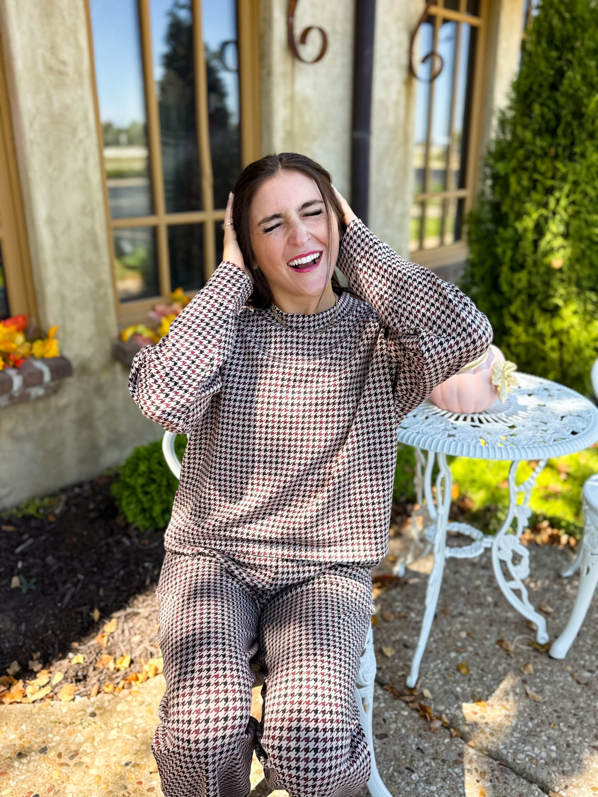 Houndstooth Cloud Fleece Mockneck