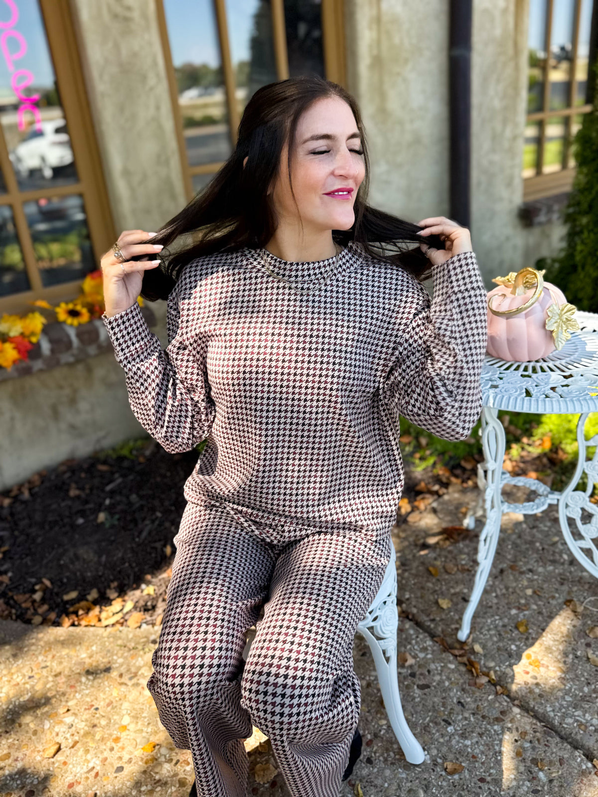 Houndstooth Cloud Fleece Mockneck
