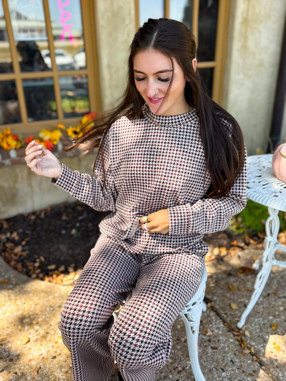 Houndstooth Cloud Fleece Mockneck