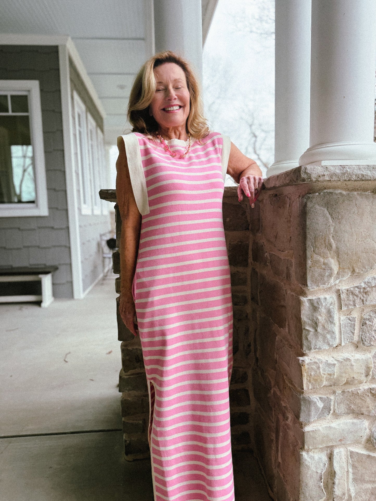 Alice Bubblegum Striped Knit Maxi Dress