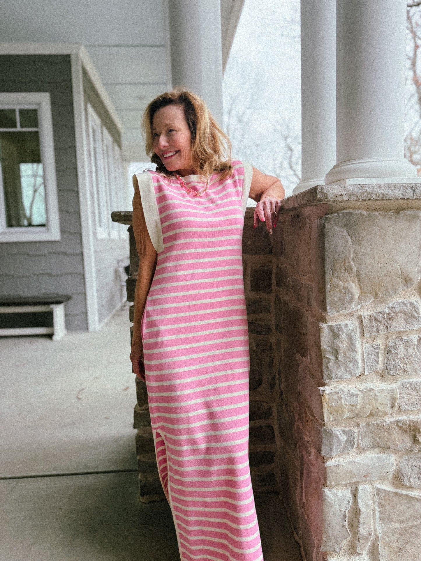 Alice Bubblegum Striped Knit Maxi Dress