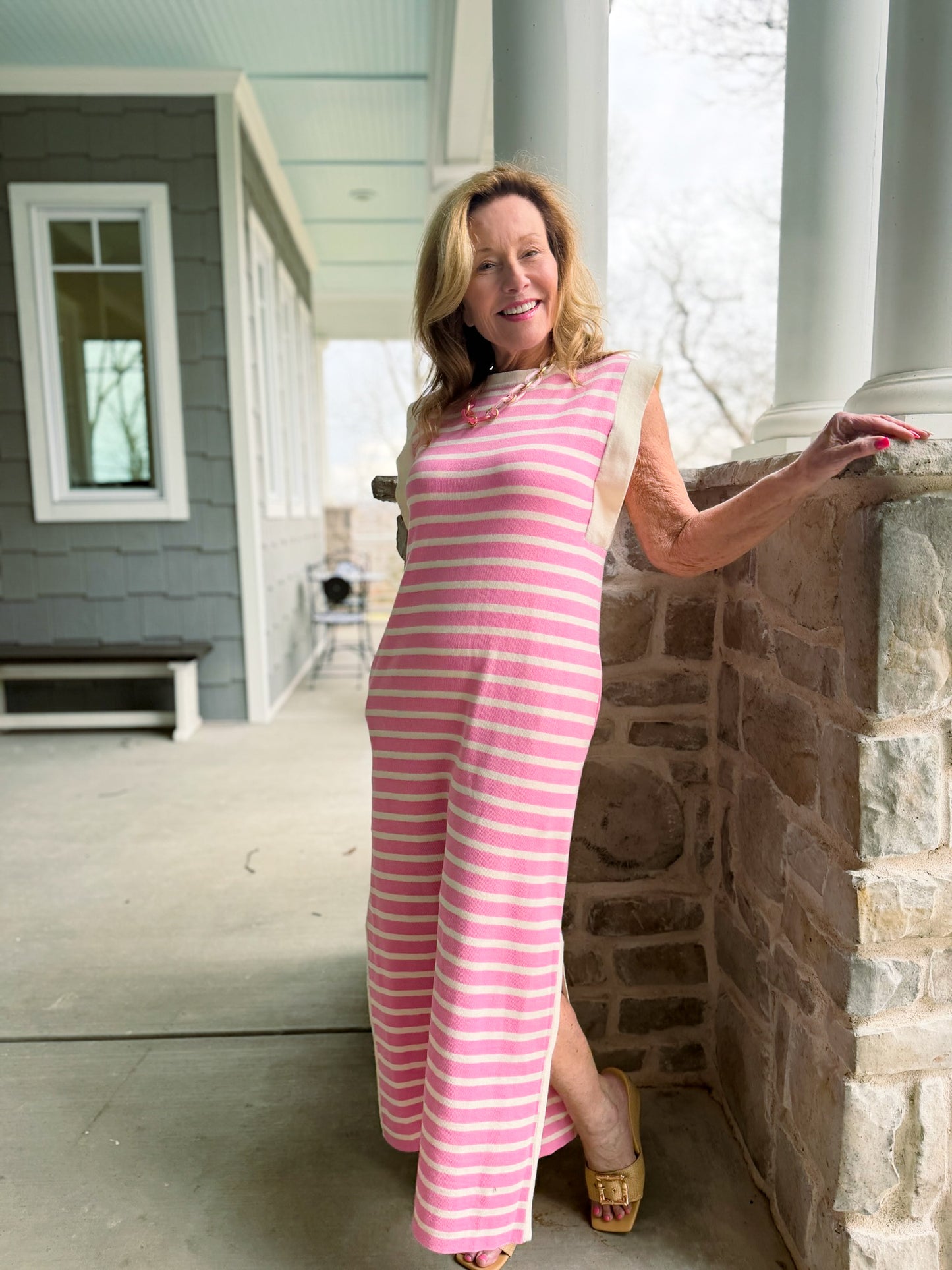 Alice Bubblegum Striped Knit Maxi Dress