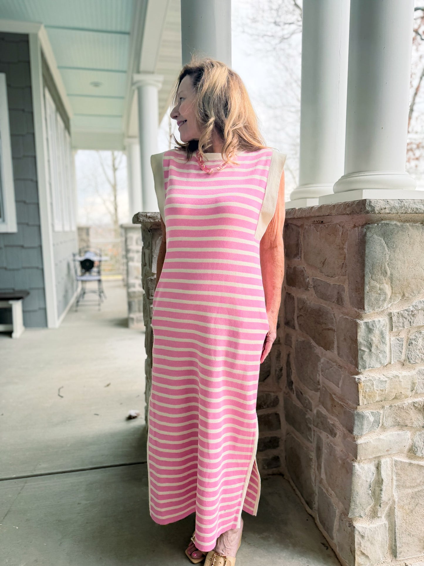 Alice Bubblegum Striped Knit Maxi Dress