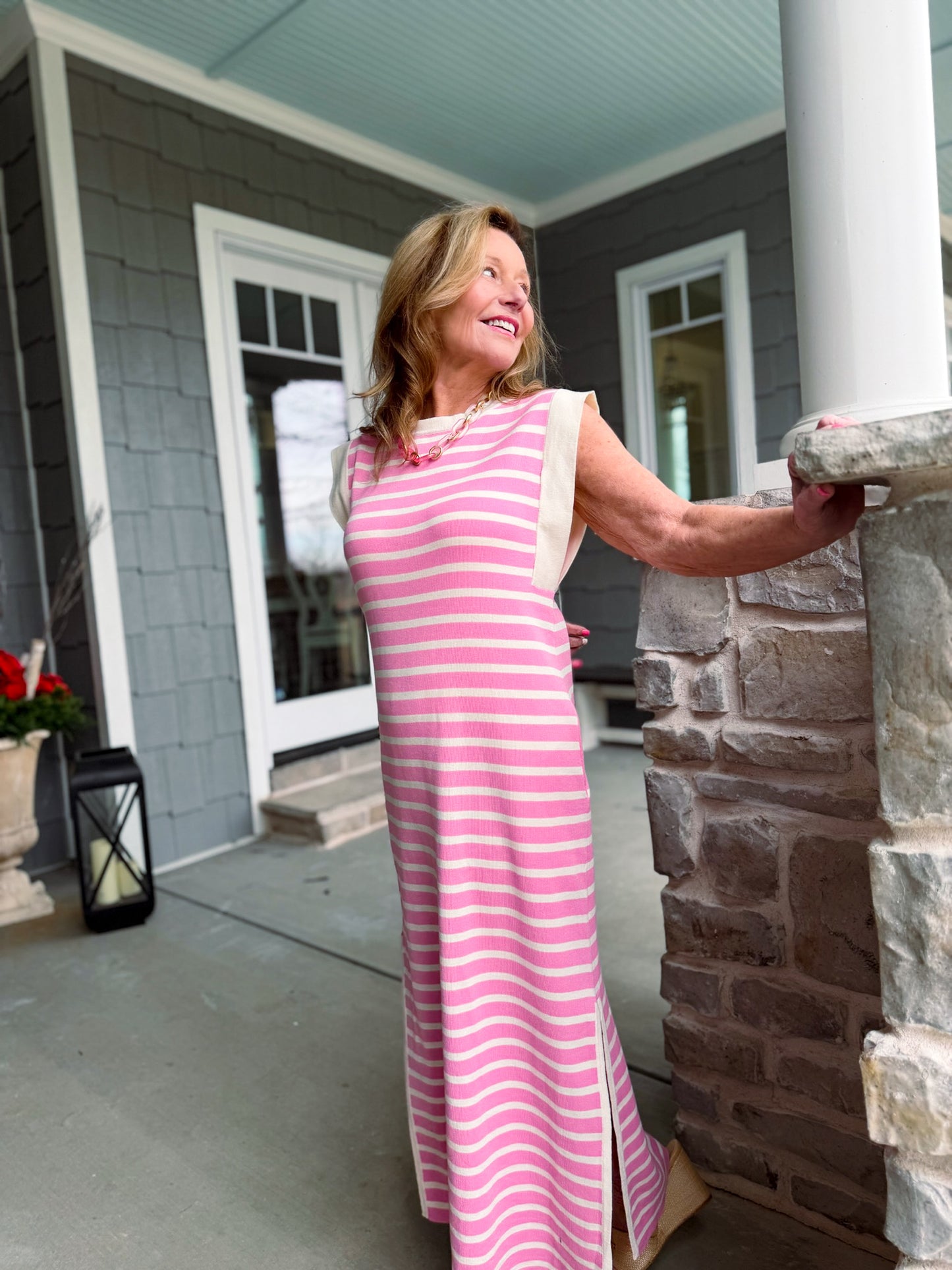 Alice Bubblegum Striped Knit Maxi Dress