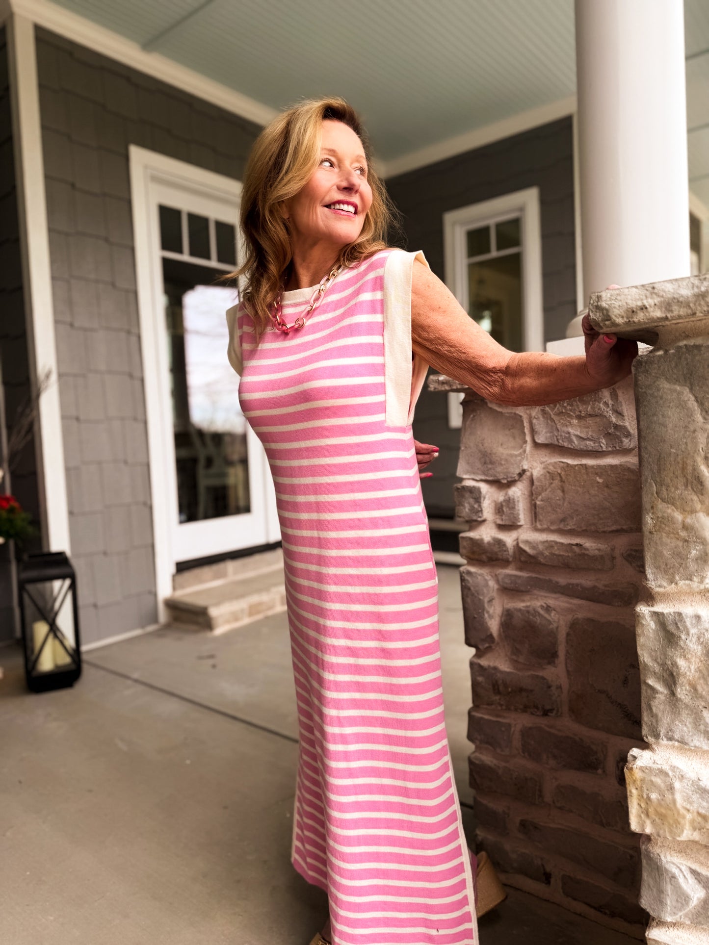 Alice Bubblegum Striped Knit Maxi Dress