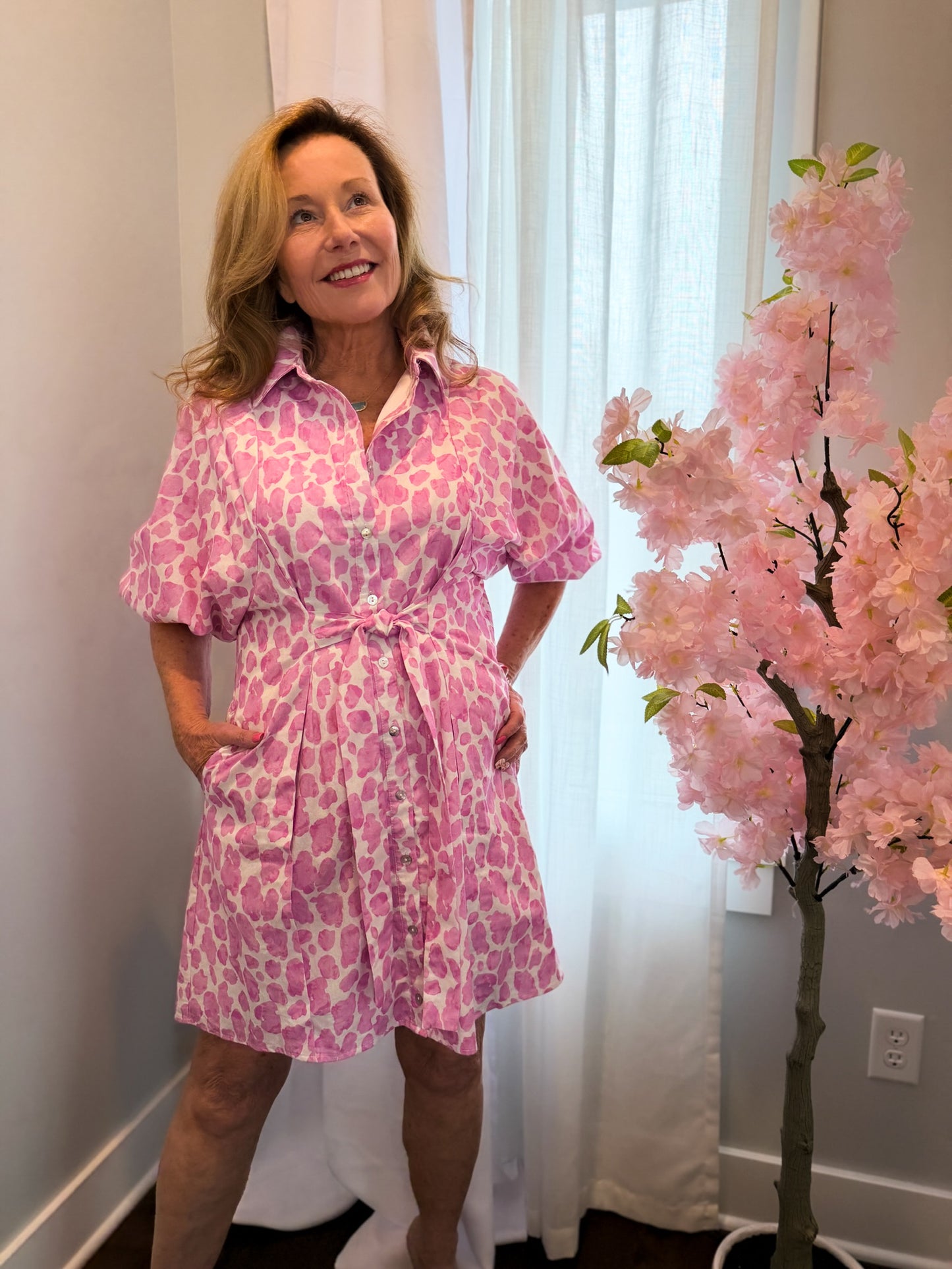 Spotted in Pink Tie Front Dress