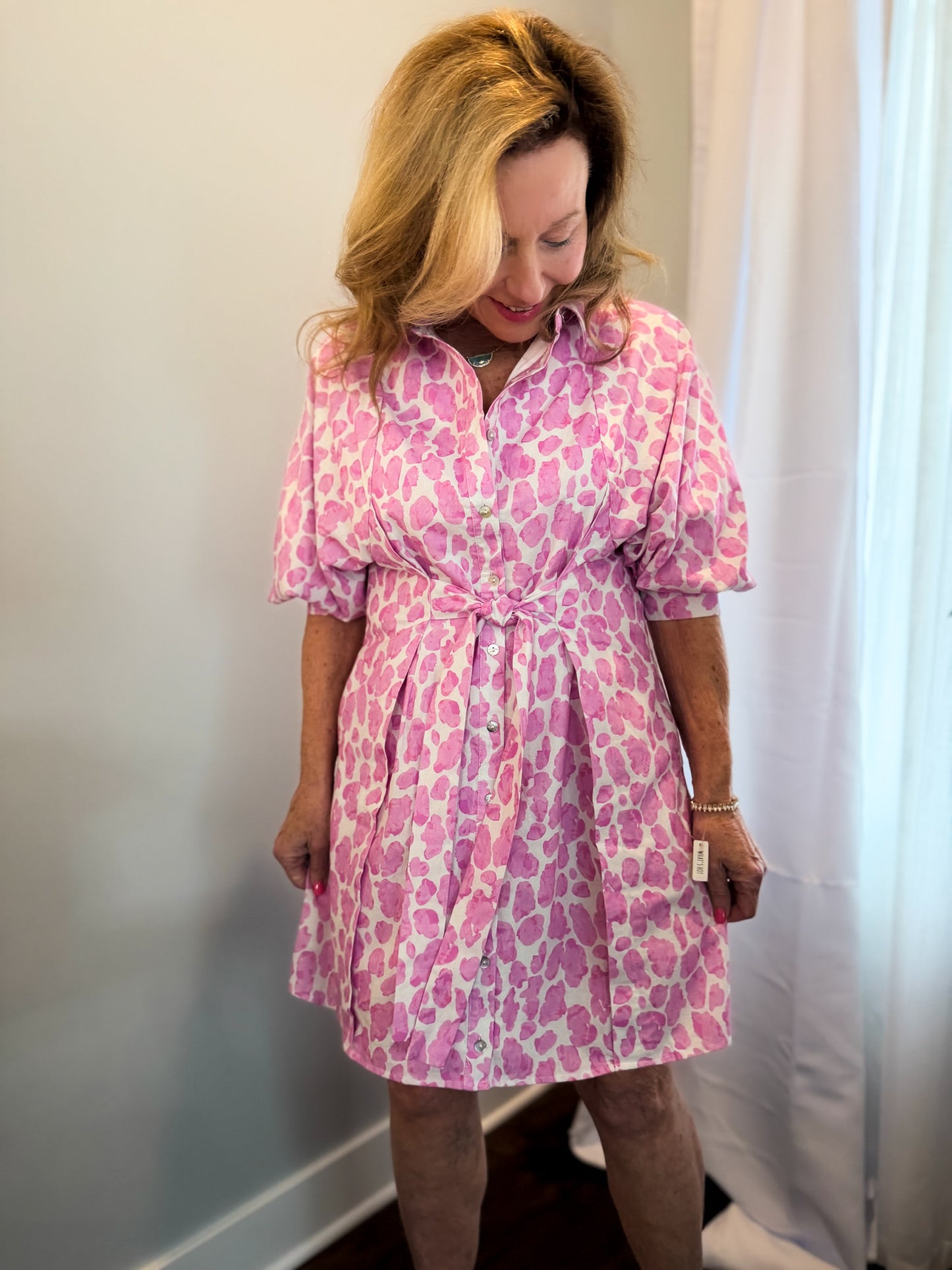 Spotted in Pink Tie Front Dress