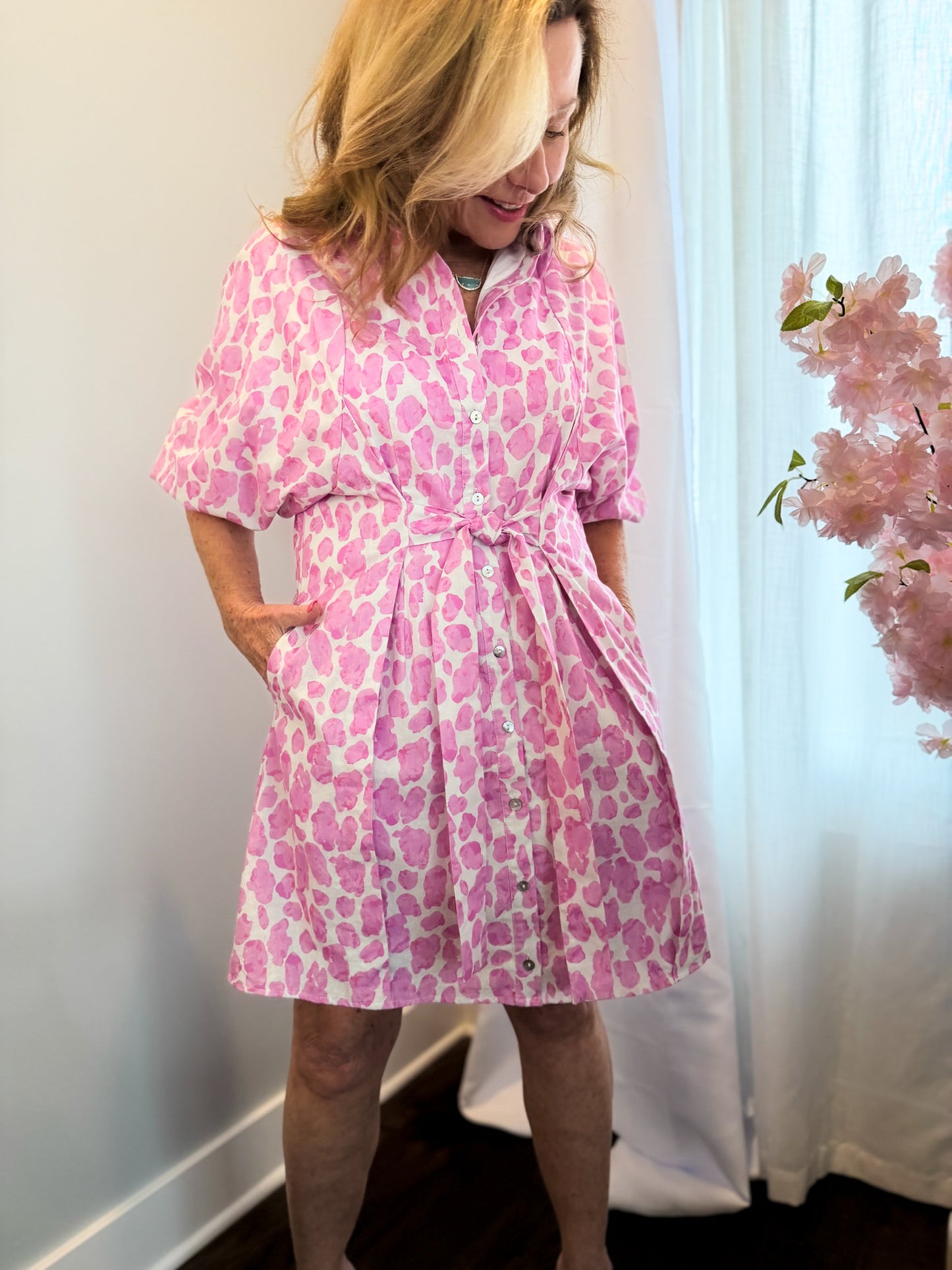 Spotted in Pink Tie Front Dress