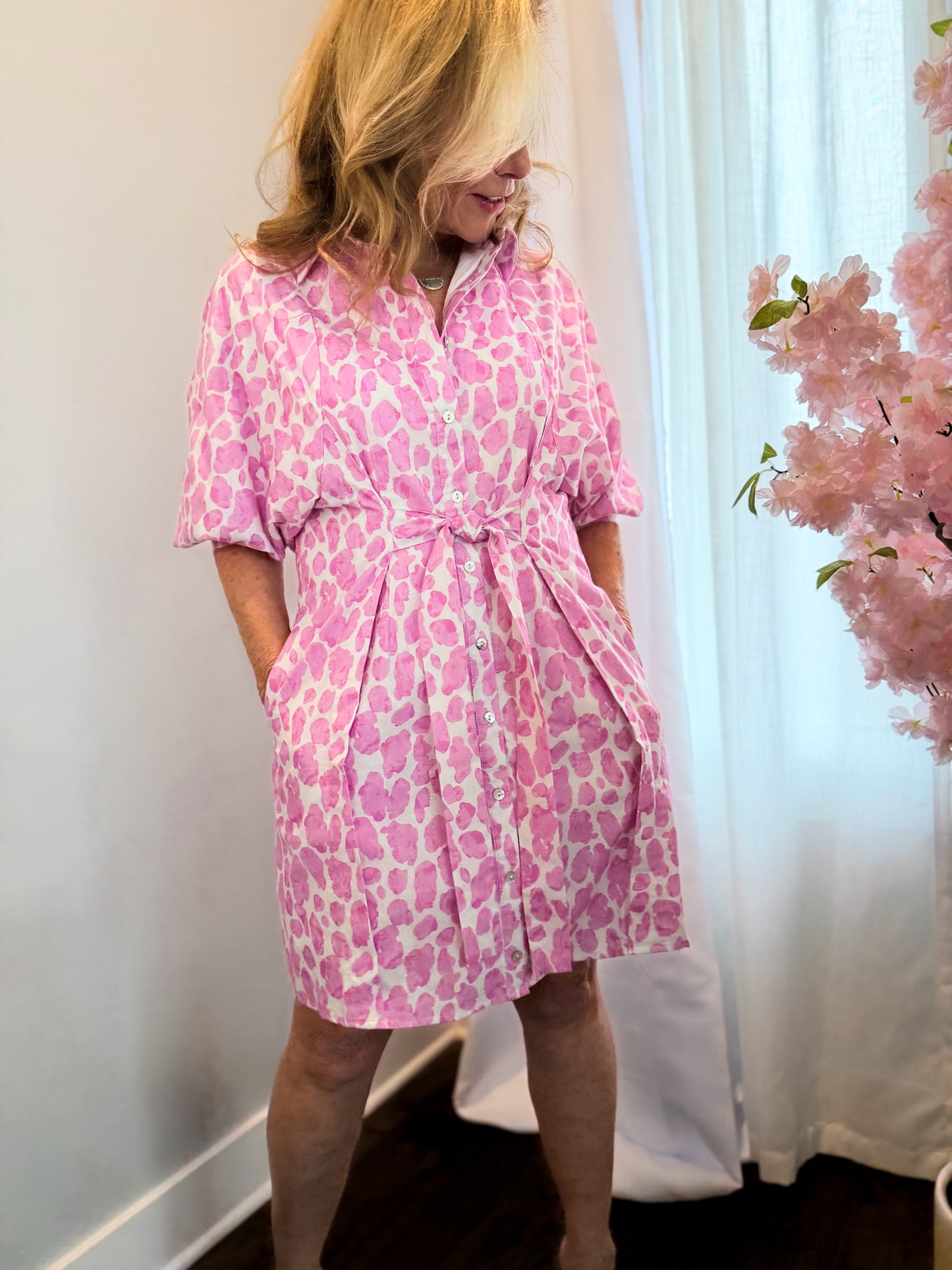 Spotted in Pink Tie Front Dress