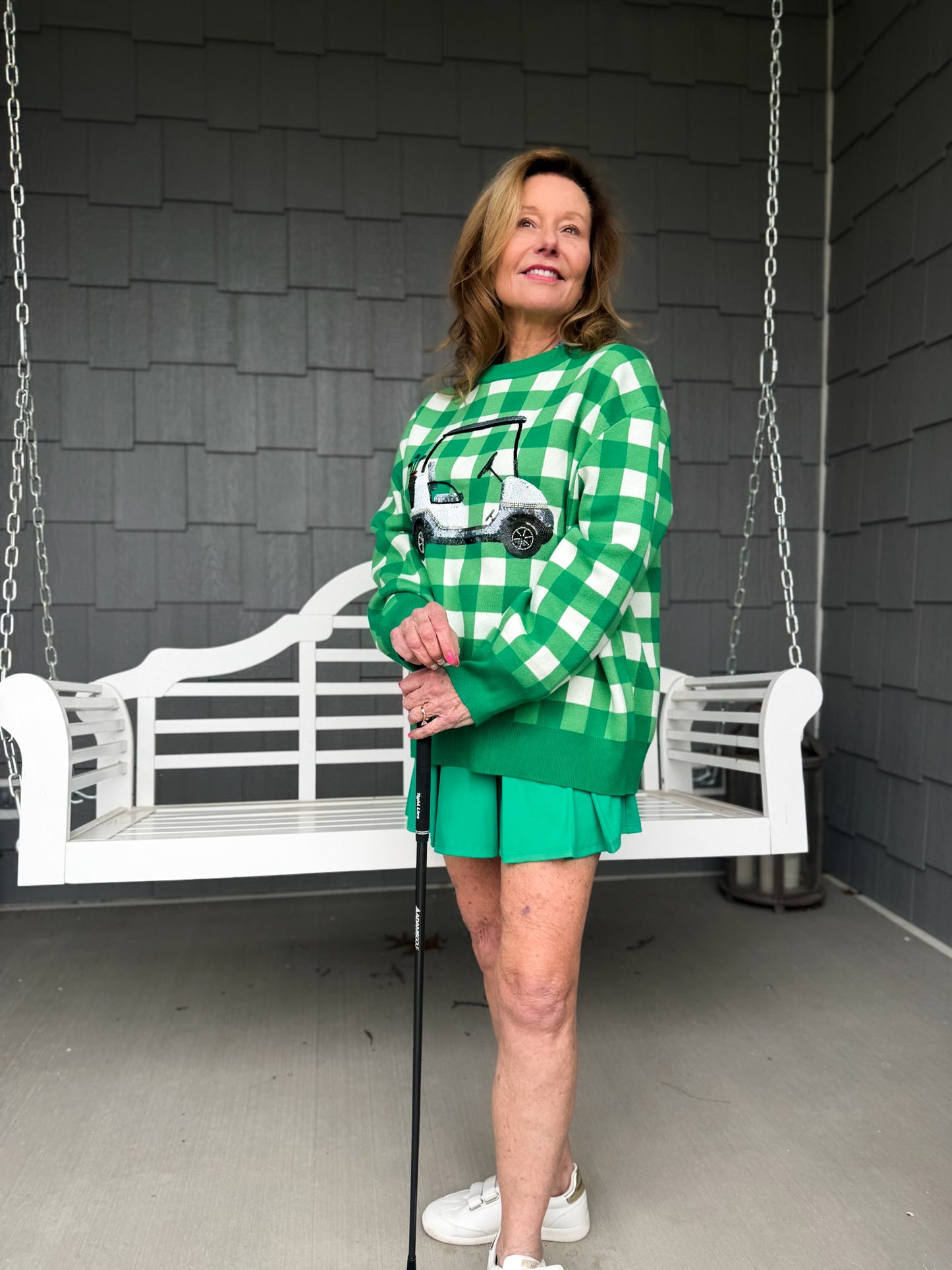 Green & White Checkered Golf Cart Sweater