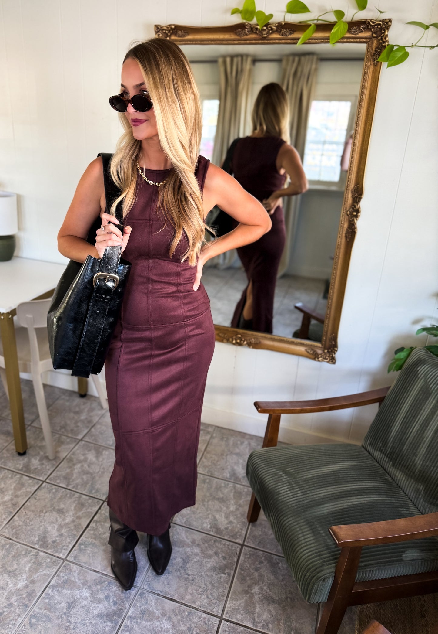 Clarice Plum Suede Long Dress