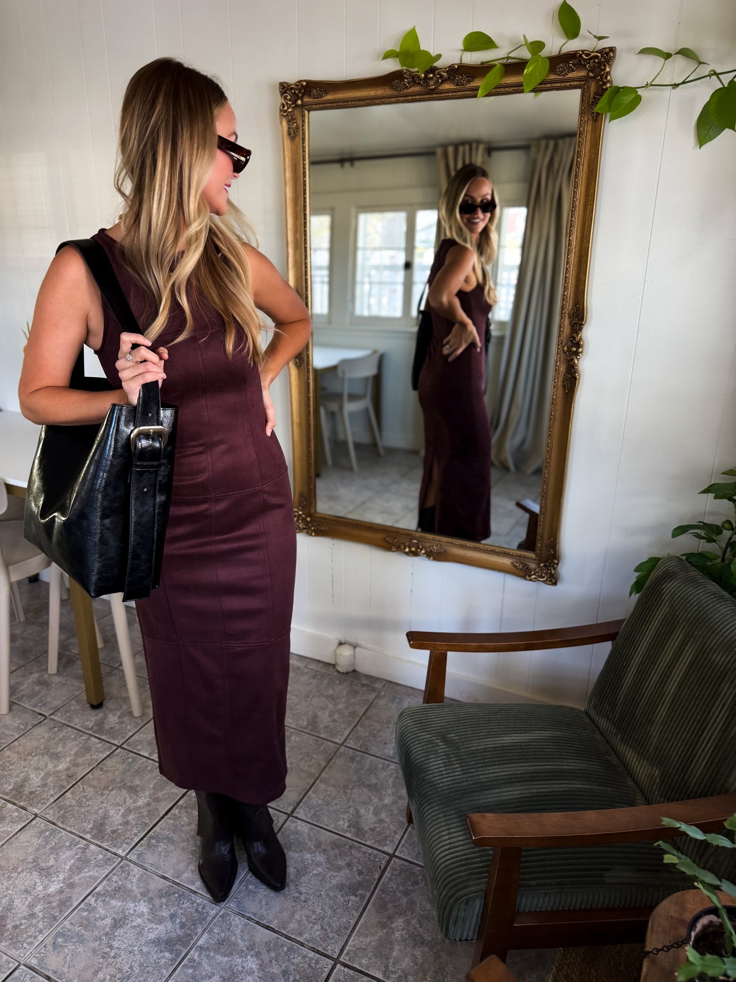Clarice Plum Suede Long Dress