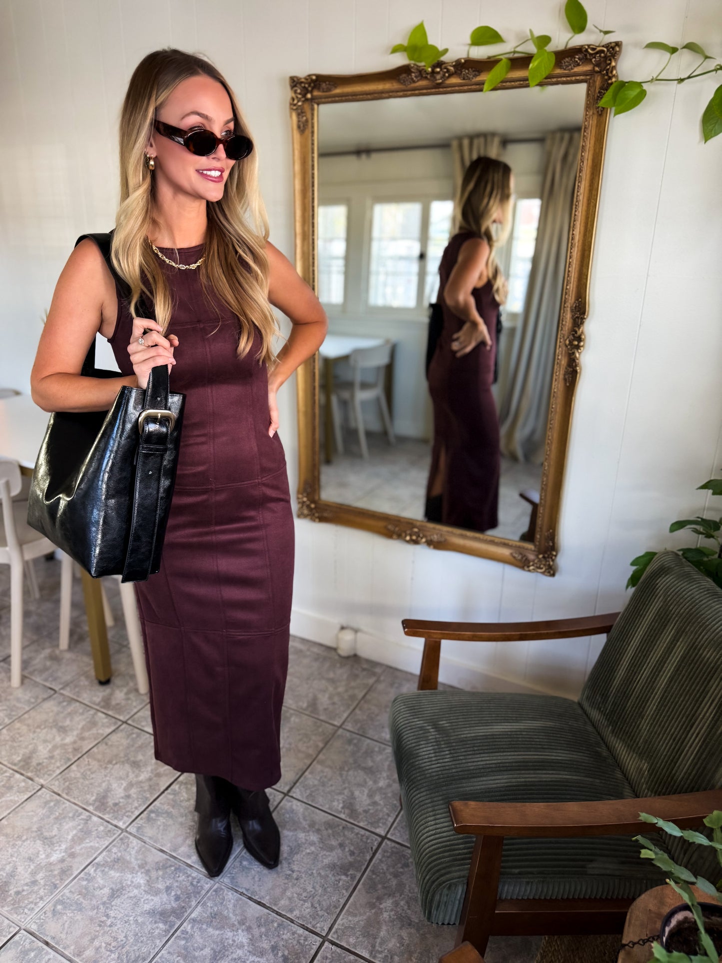 Clarice Plum Suede Long Dress