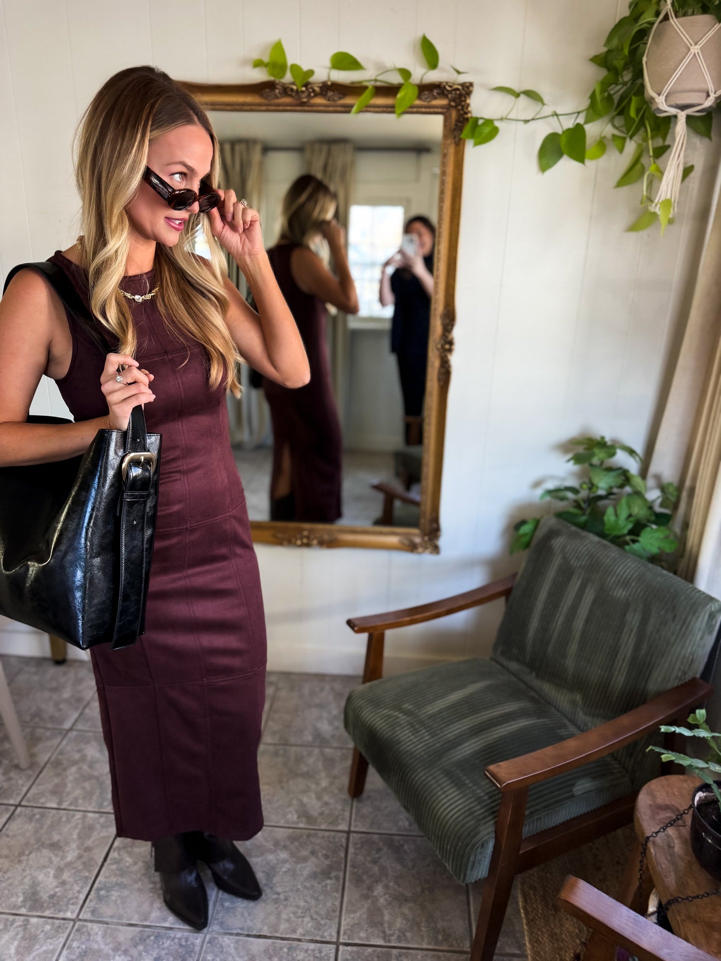 Clarice Plum Suede Long Dress