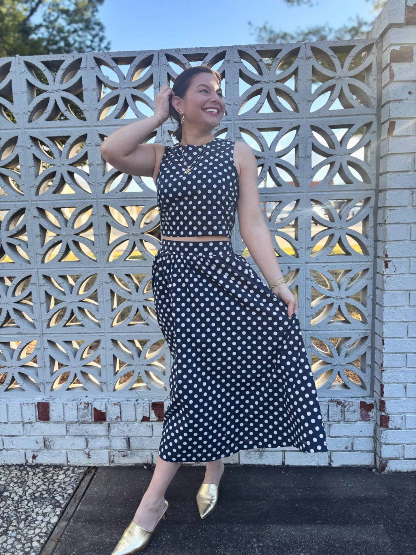 Erica Navy Polka Dot Midi Skirt