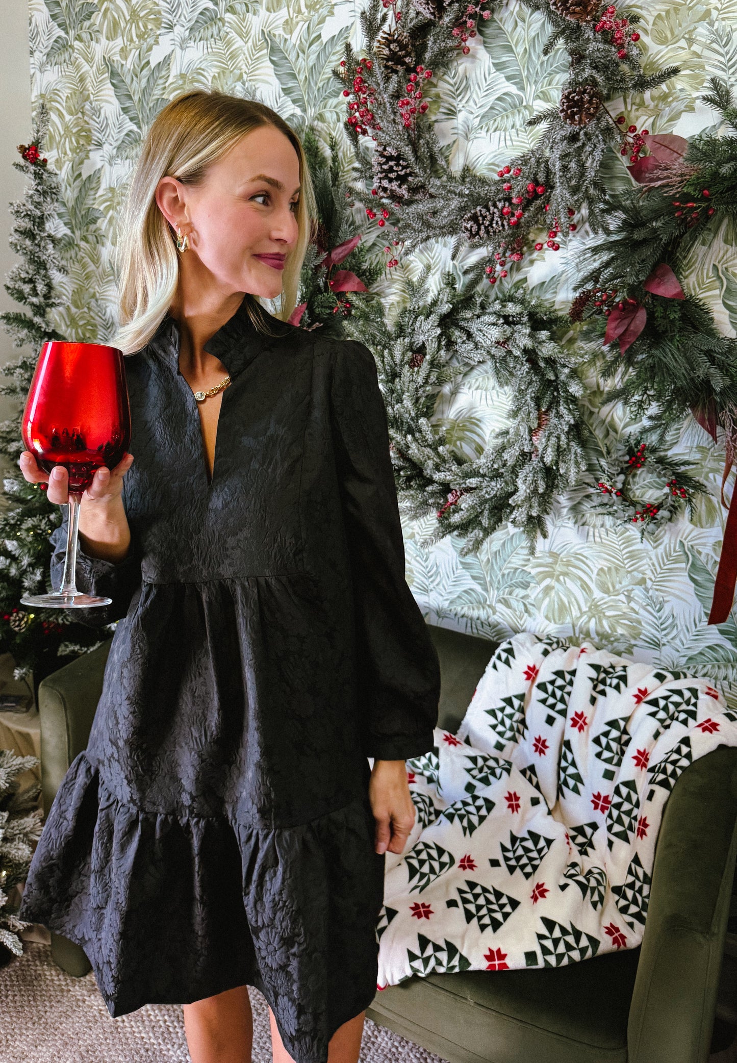 Claire Black Brocade Mini Dress