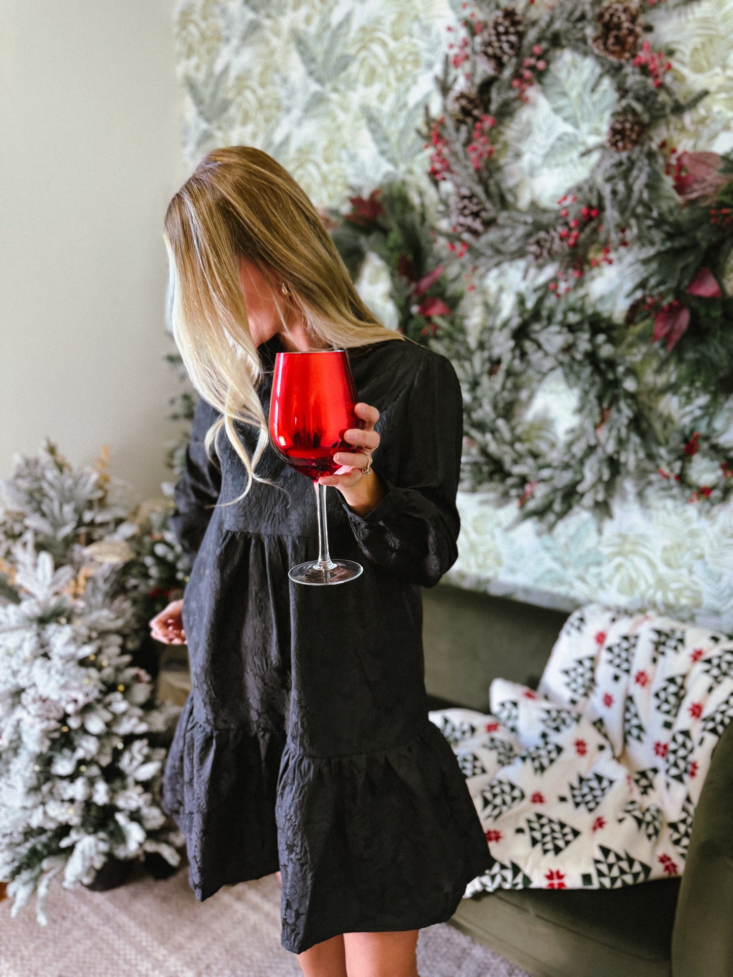 Claire Black Brocade Mini Dress