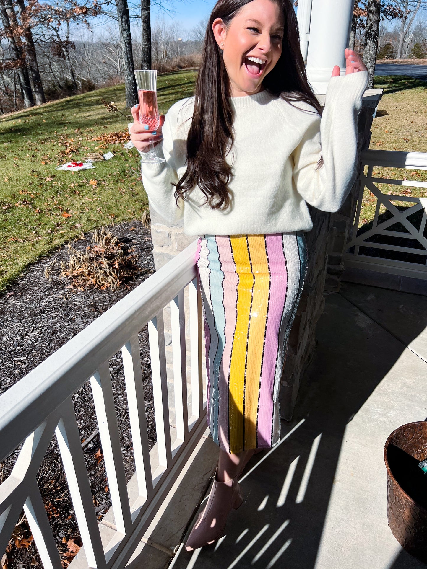 Lover Era Striped Sequin Midi Skirt