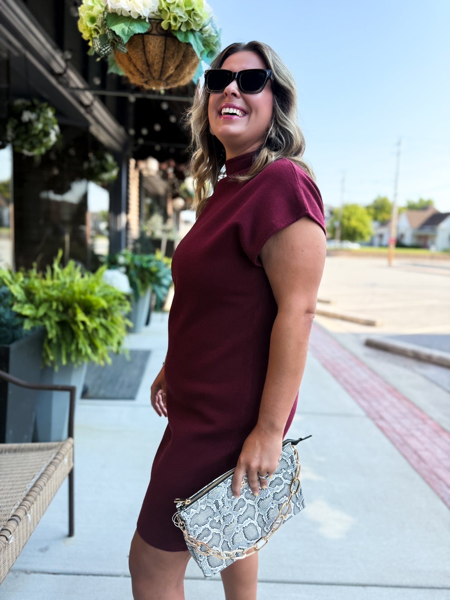 Camille Burgundy Mini Sweater Dress