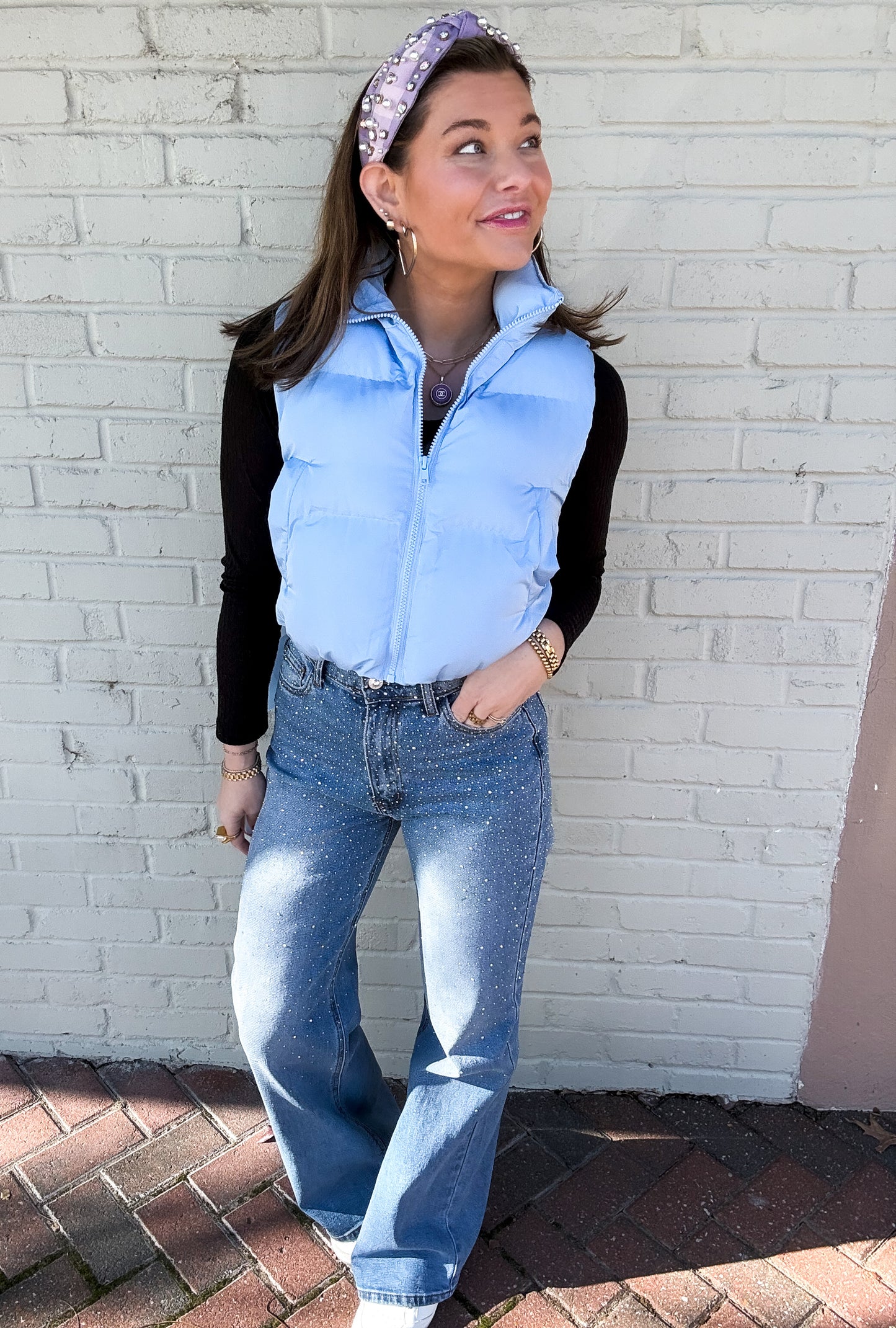 Powder Blue Bow Puffer Vest