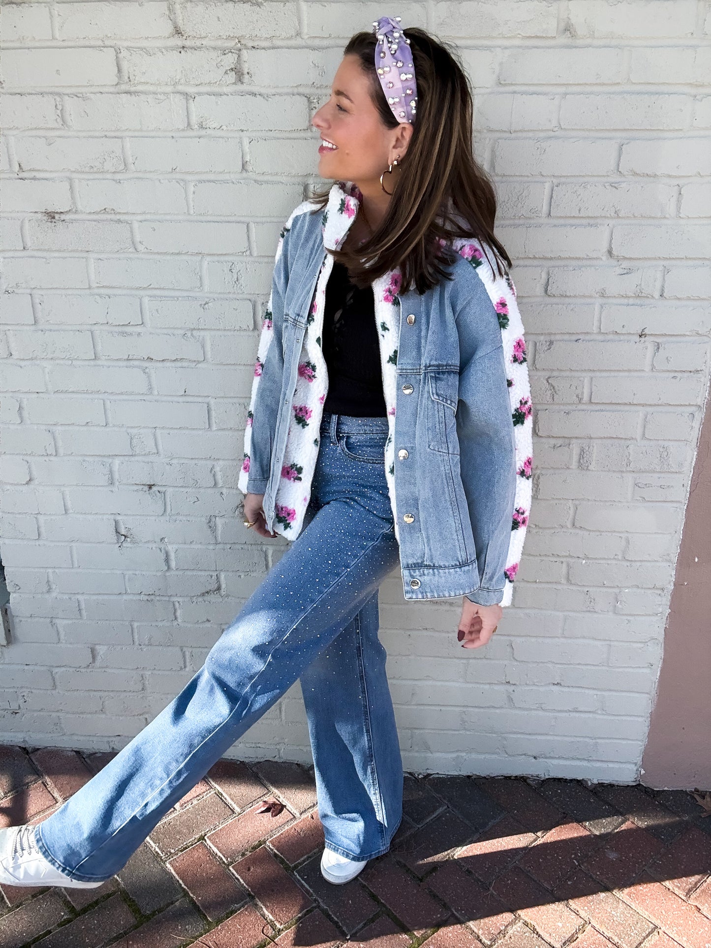 Carly Floral Shearling & Denim Jacket