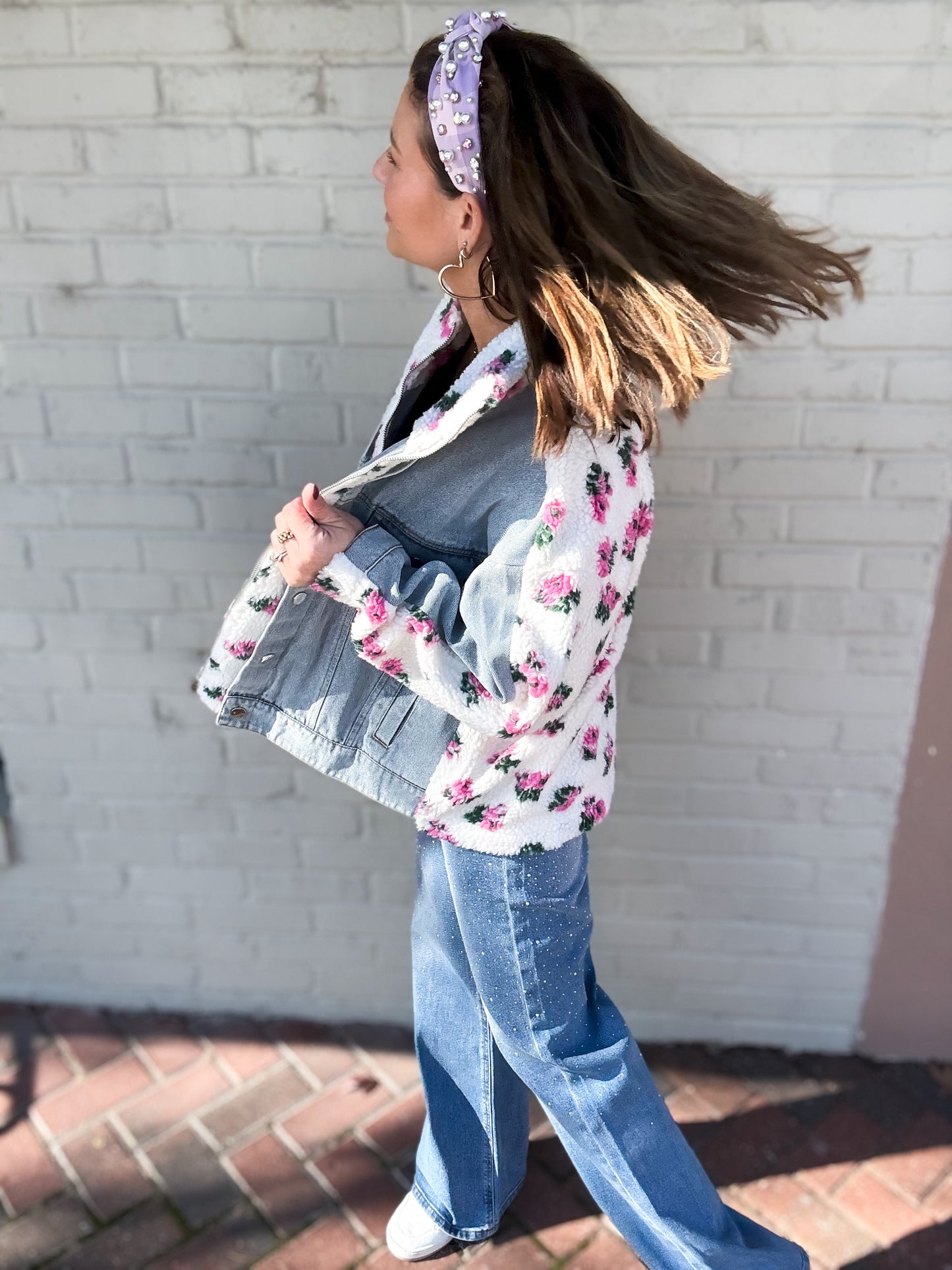 Carly Floral Shearling & Denim Jacket