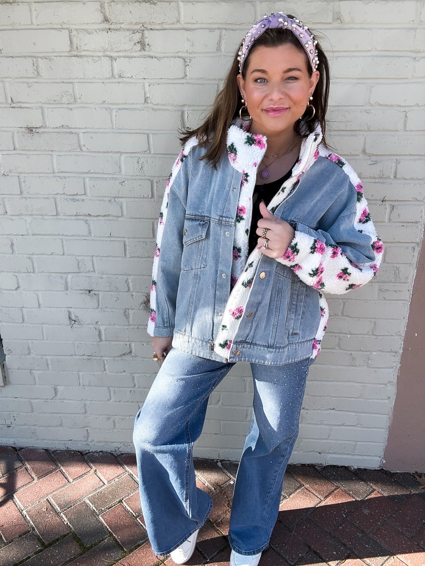 Carly Floral Shearling & Denim Jacket