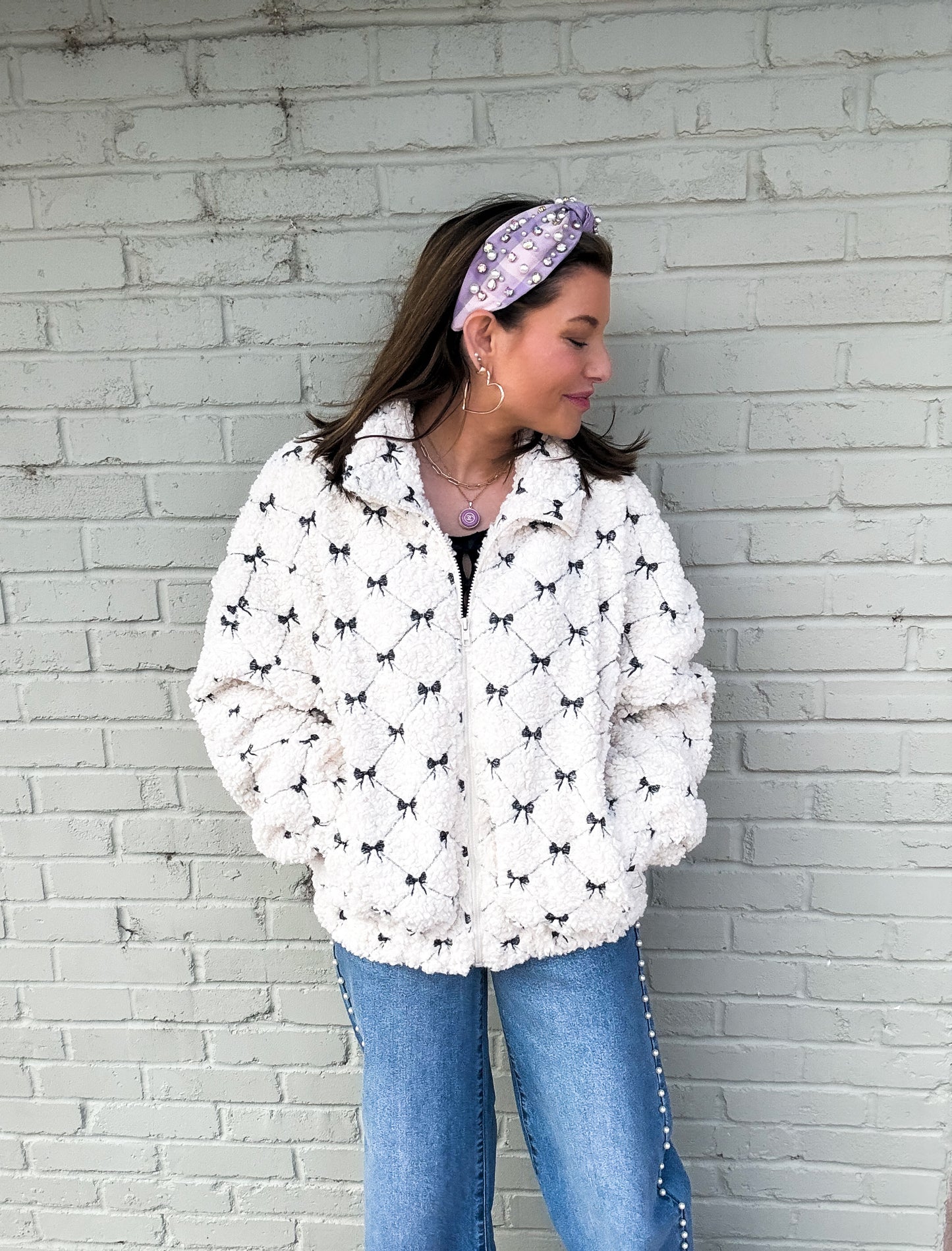 Jeanie Bow Embroidered Fleece Jacket