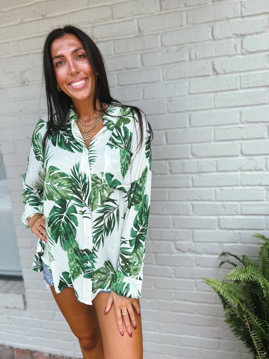 Palms Away Long Sleeve Button Up