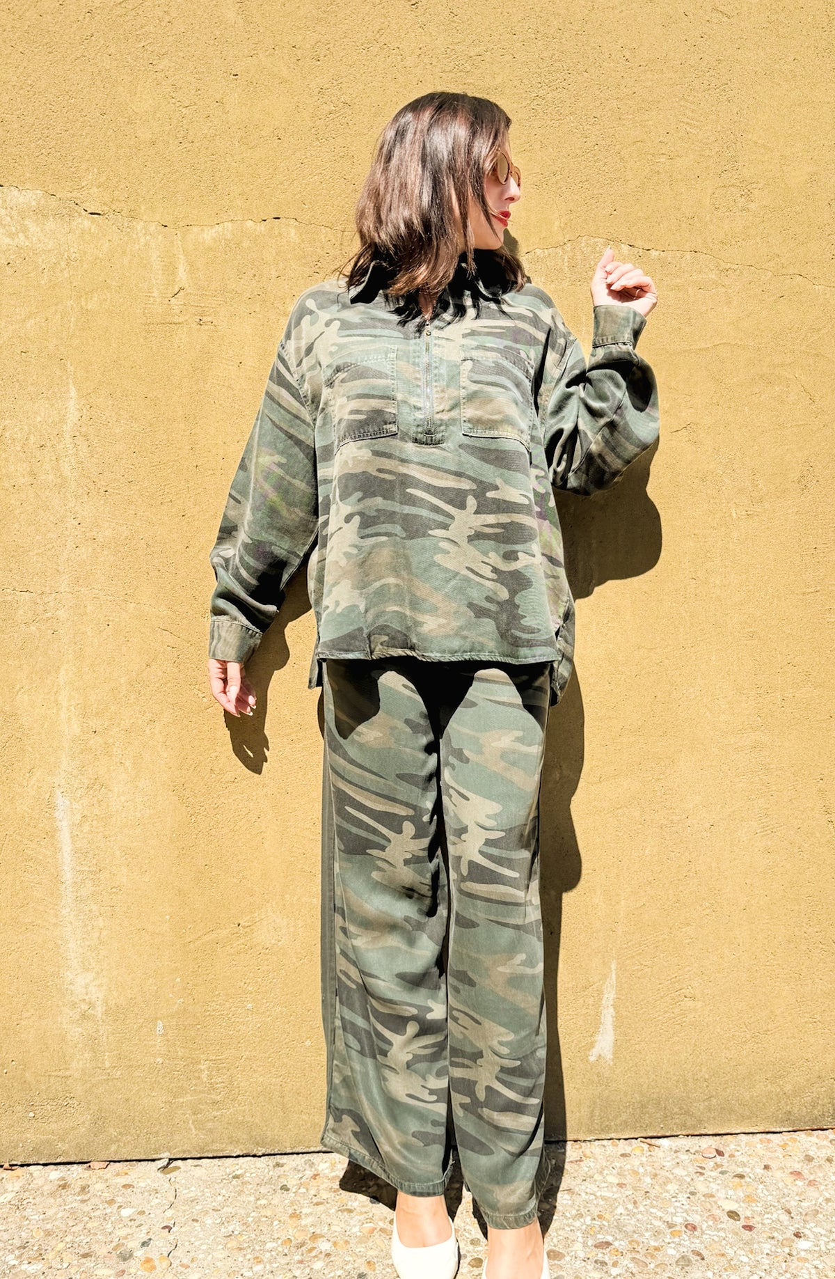 Forest Camo Tencel Wide Leg Pant
