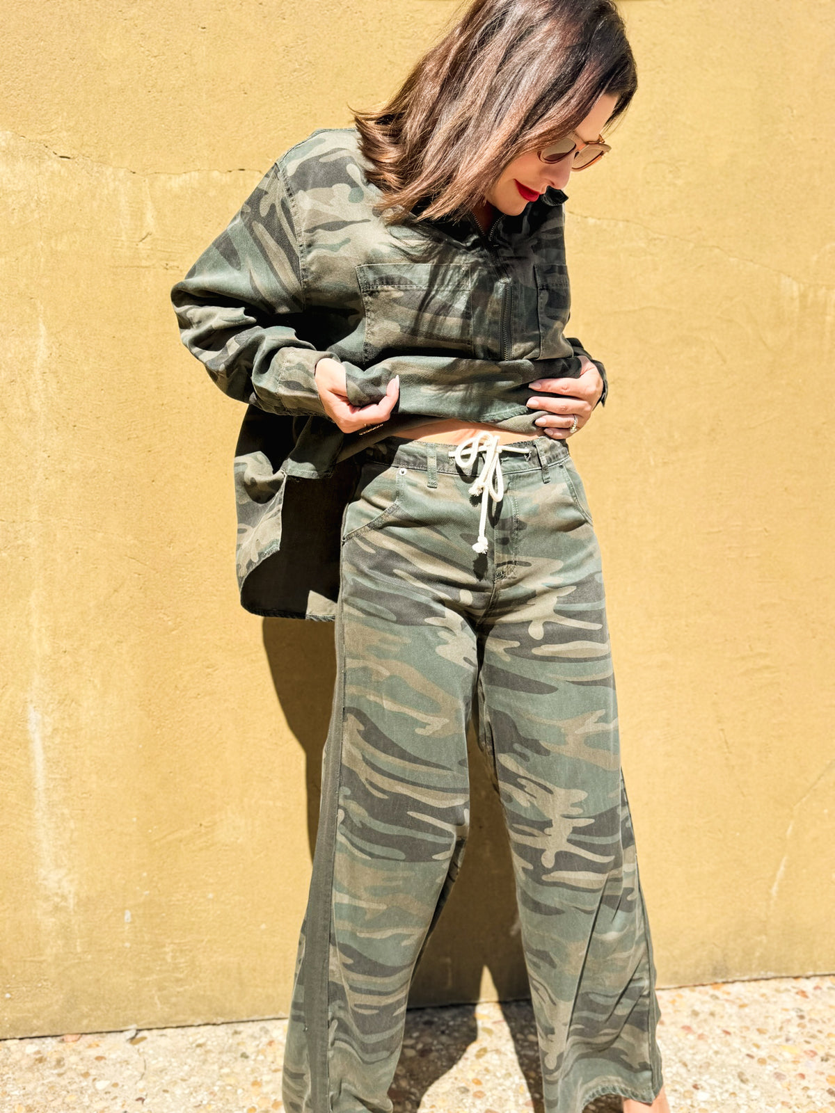 Forest Camo Tencel Quarter Zip Top
