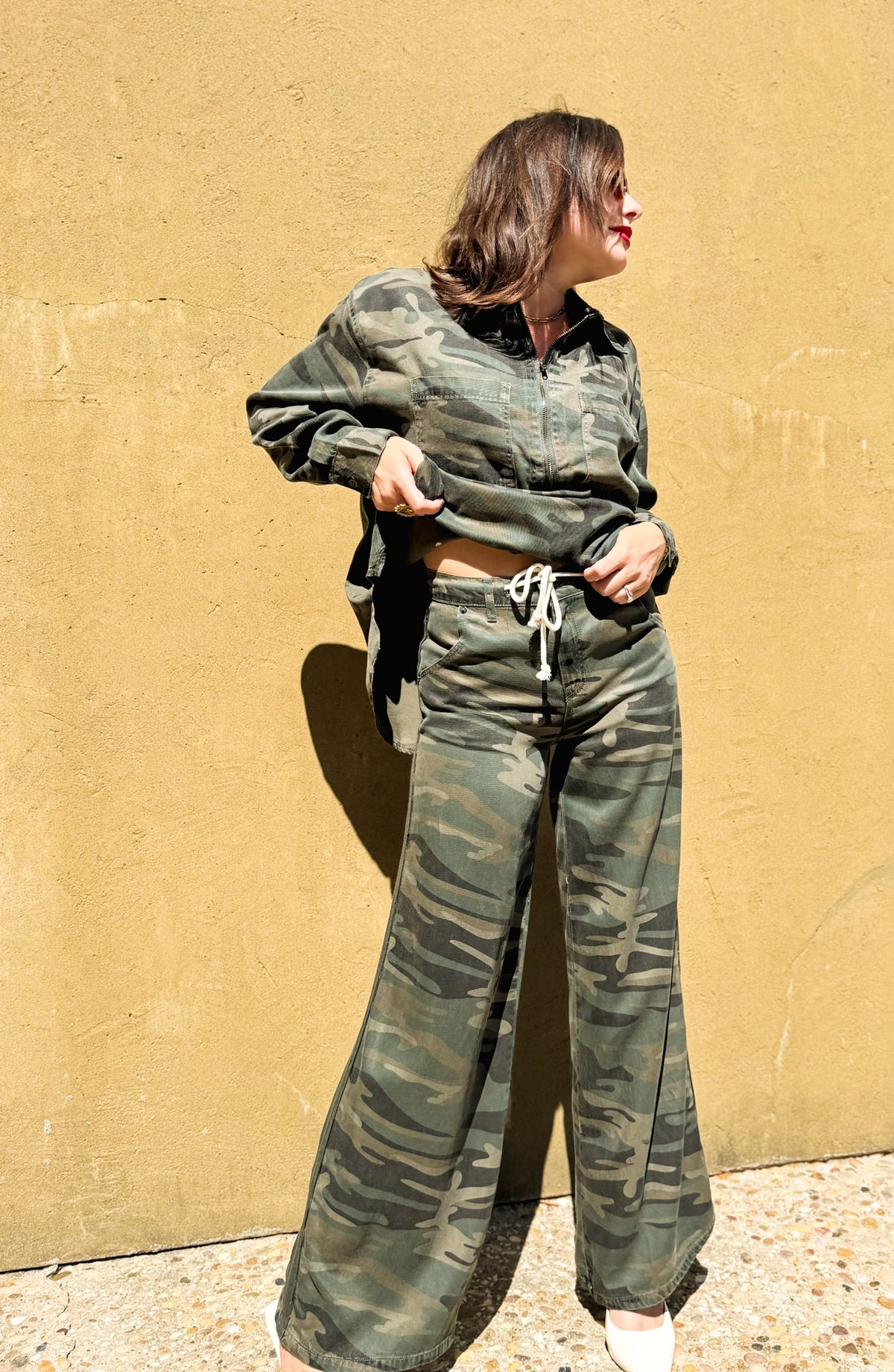Forest Camo Tencel Quarter Zip Top