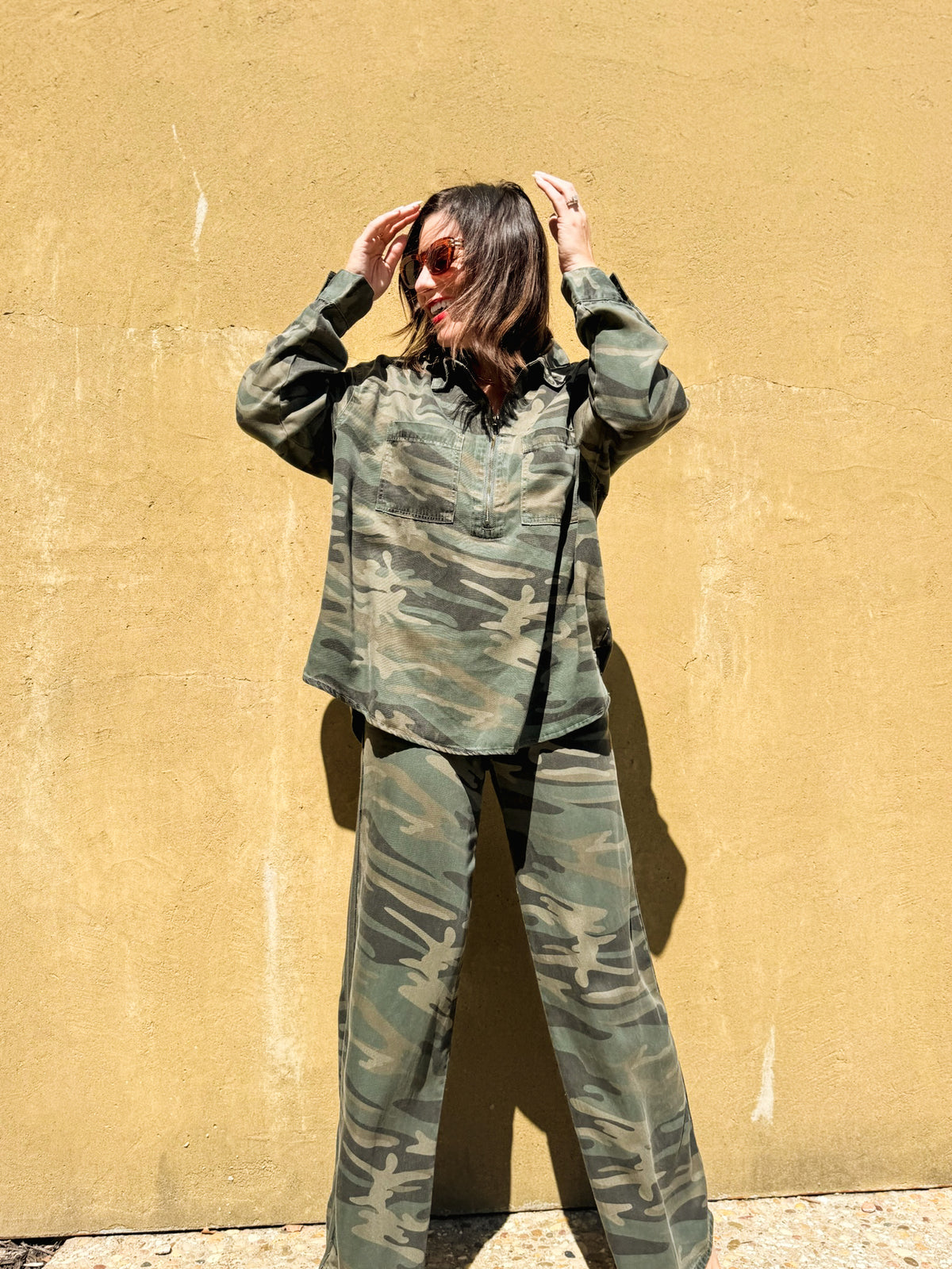 Forest Camo Tencel Quarter Zip Top
