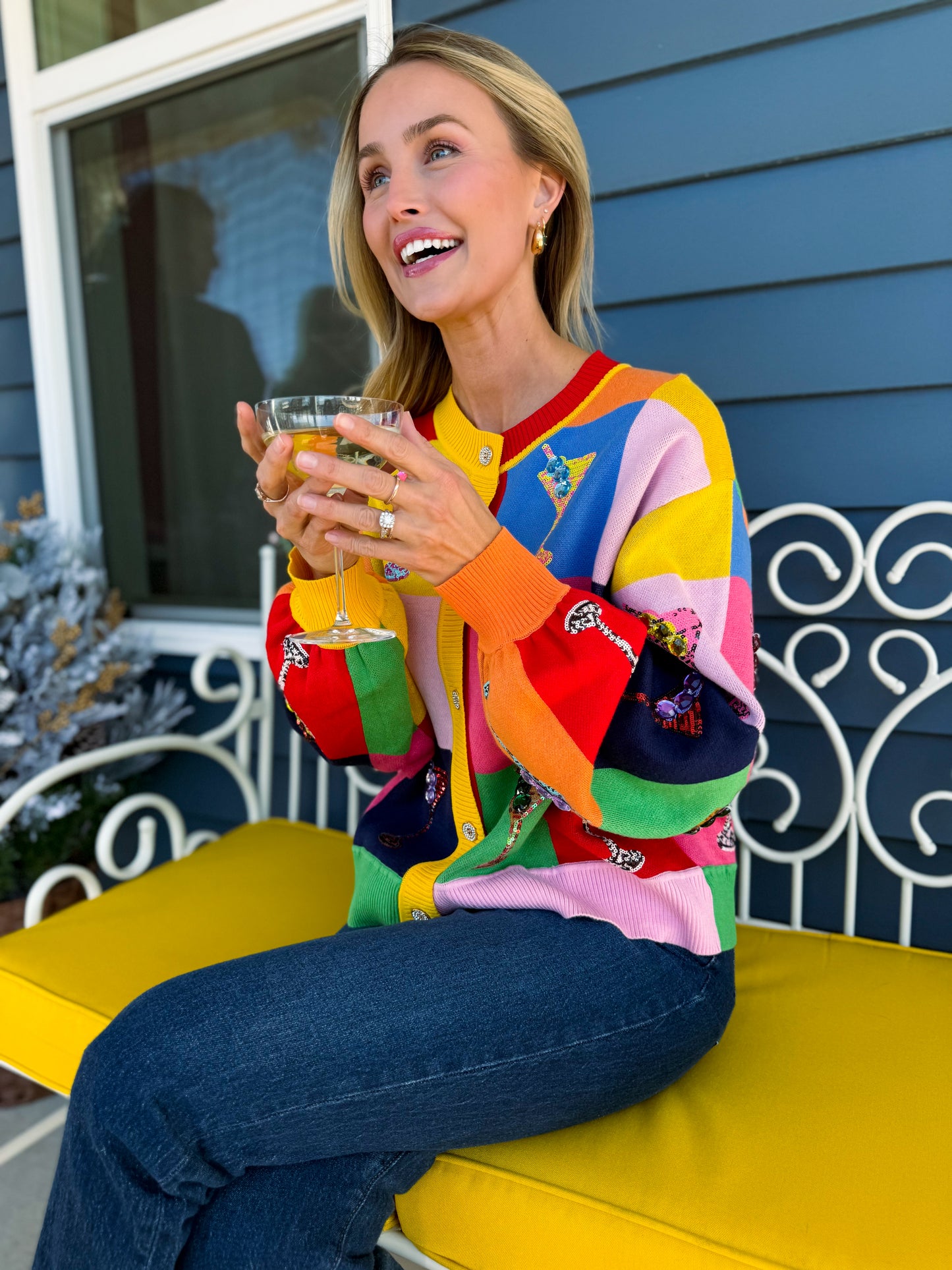 Multi Checkered Cosmo Button Up Sweater