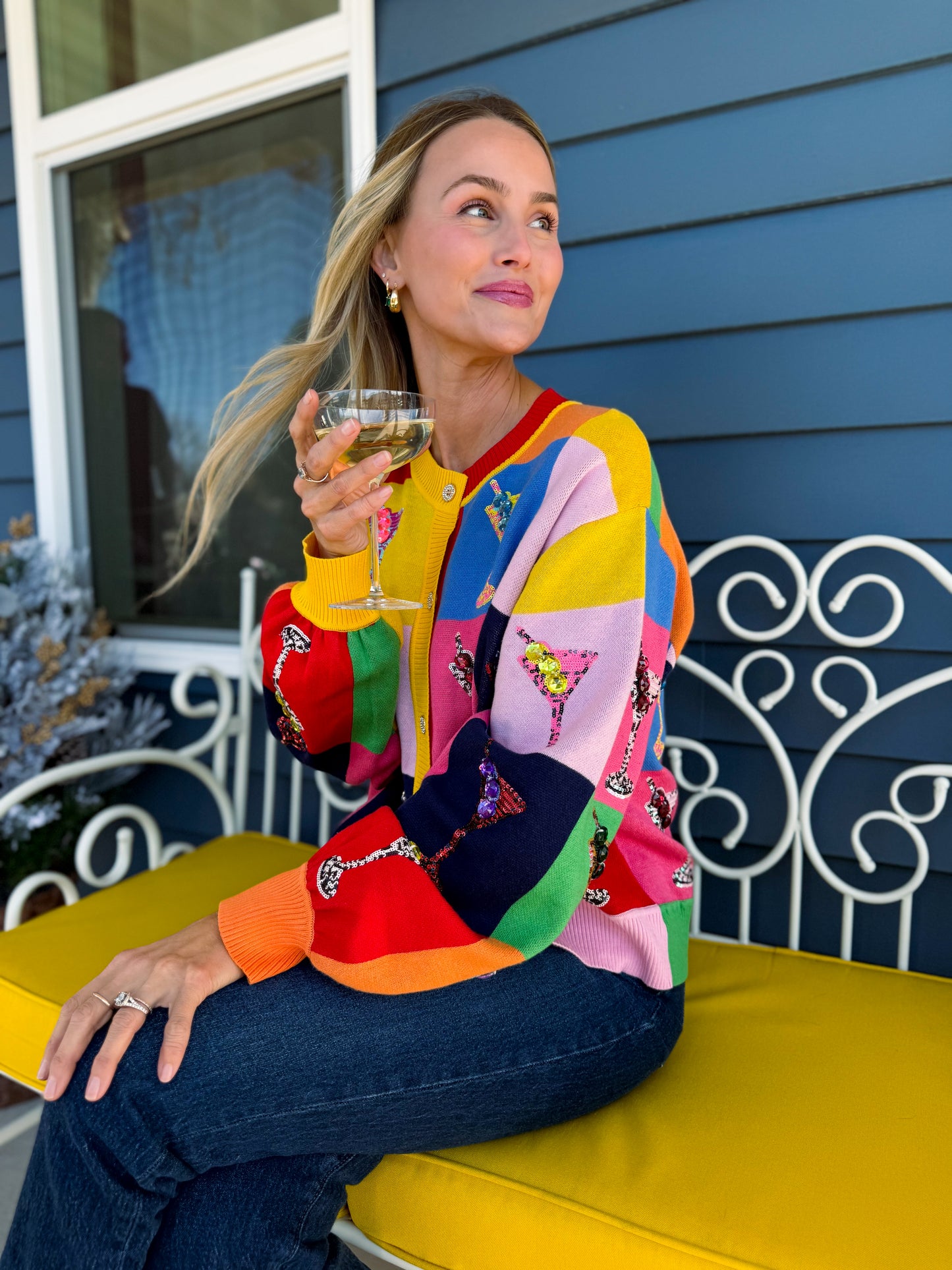 Multi Checkered Cosmo Button Up Sweater