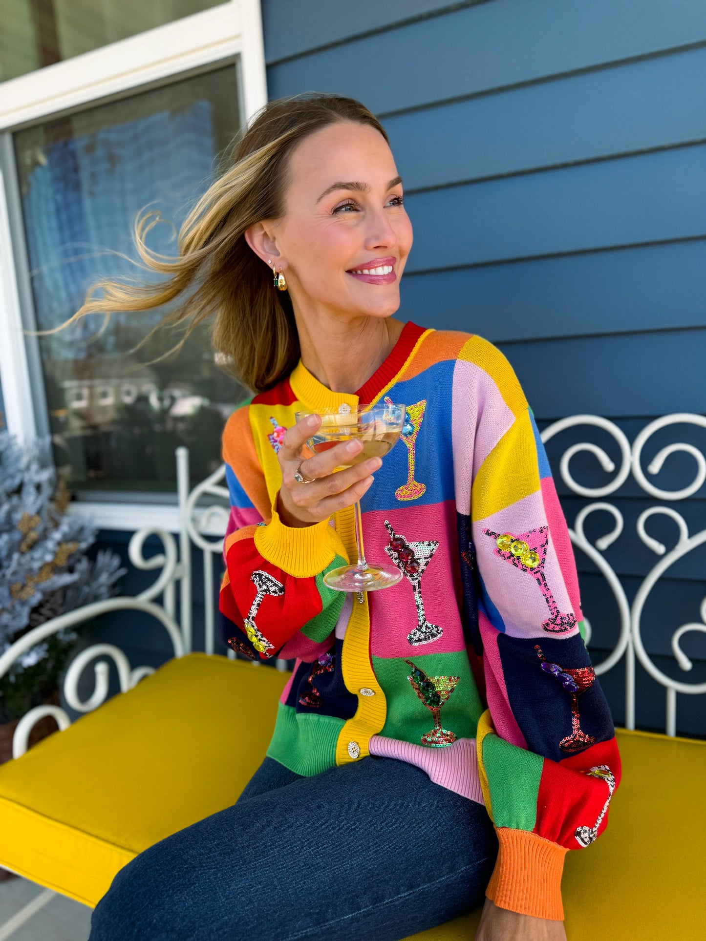 Multi Checkered Cosmo Button Up Sweater