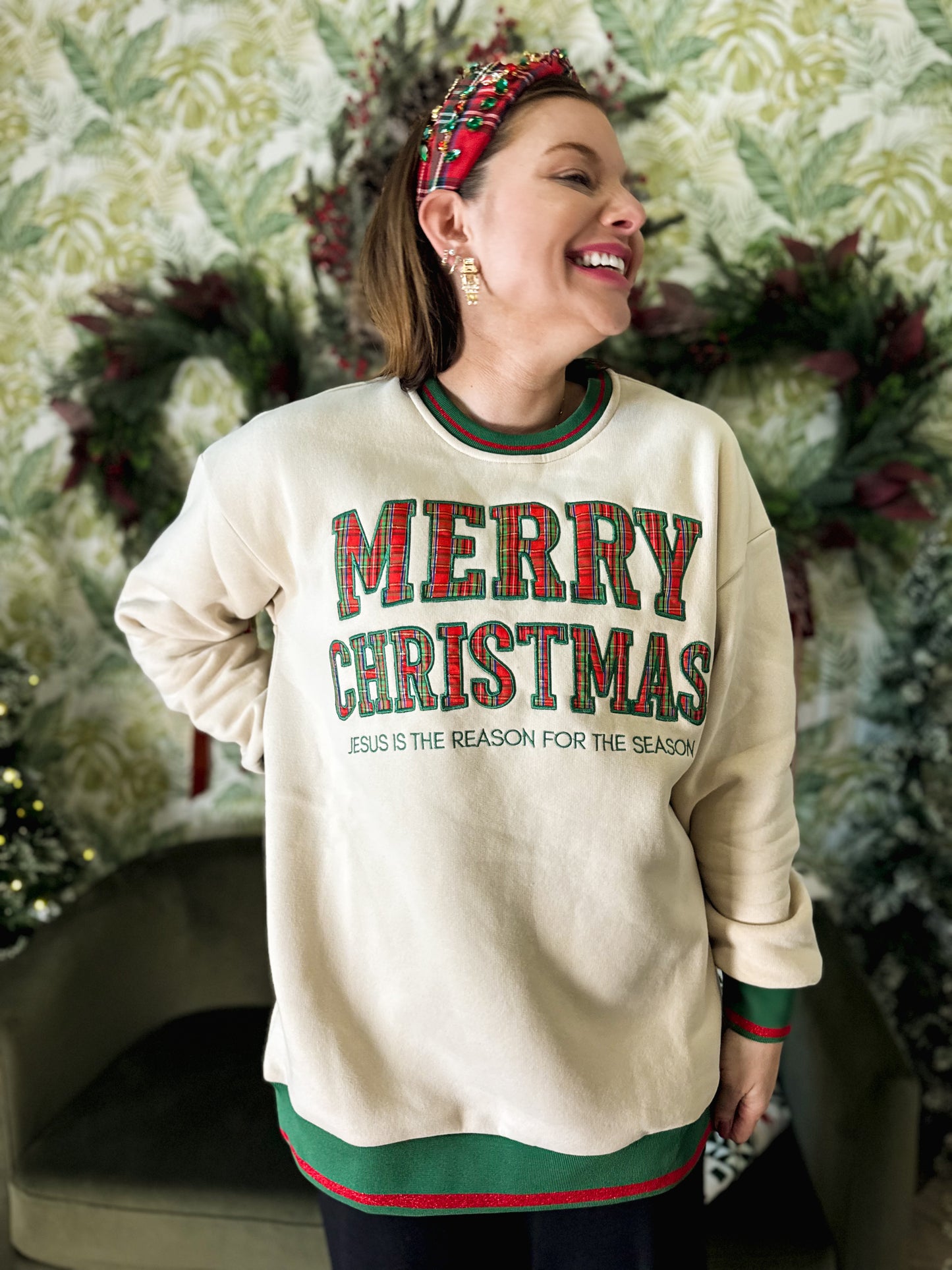 Merry Christmas Tartan Plaid Tunic Sweatshirt