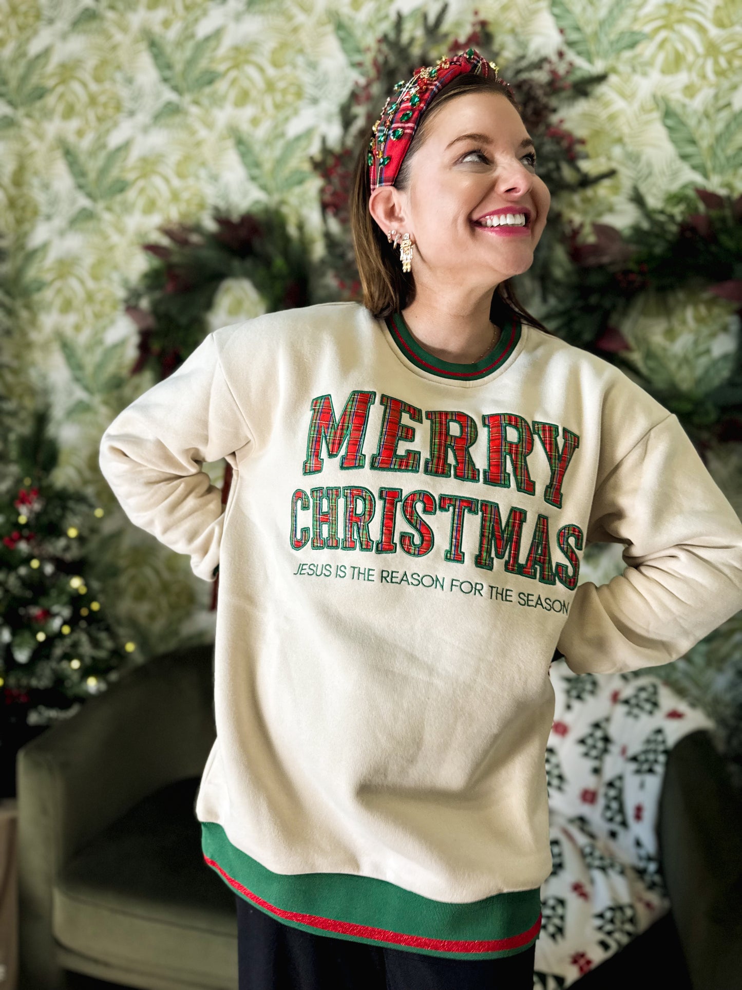 Merry Christmas Tartan Plaid Tunic Sweatshirt