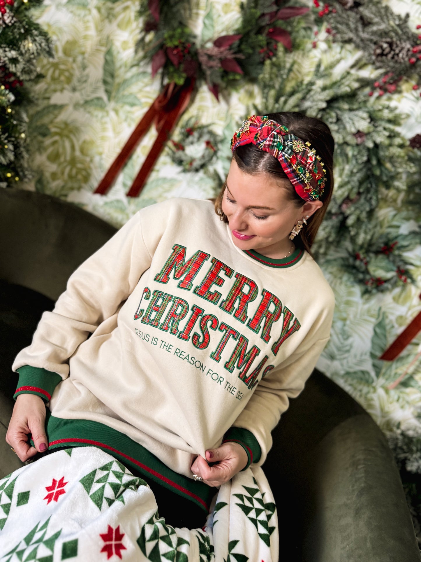 Merry Christmas Tartan Plaid Tunic Sweatshirt