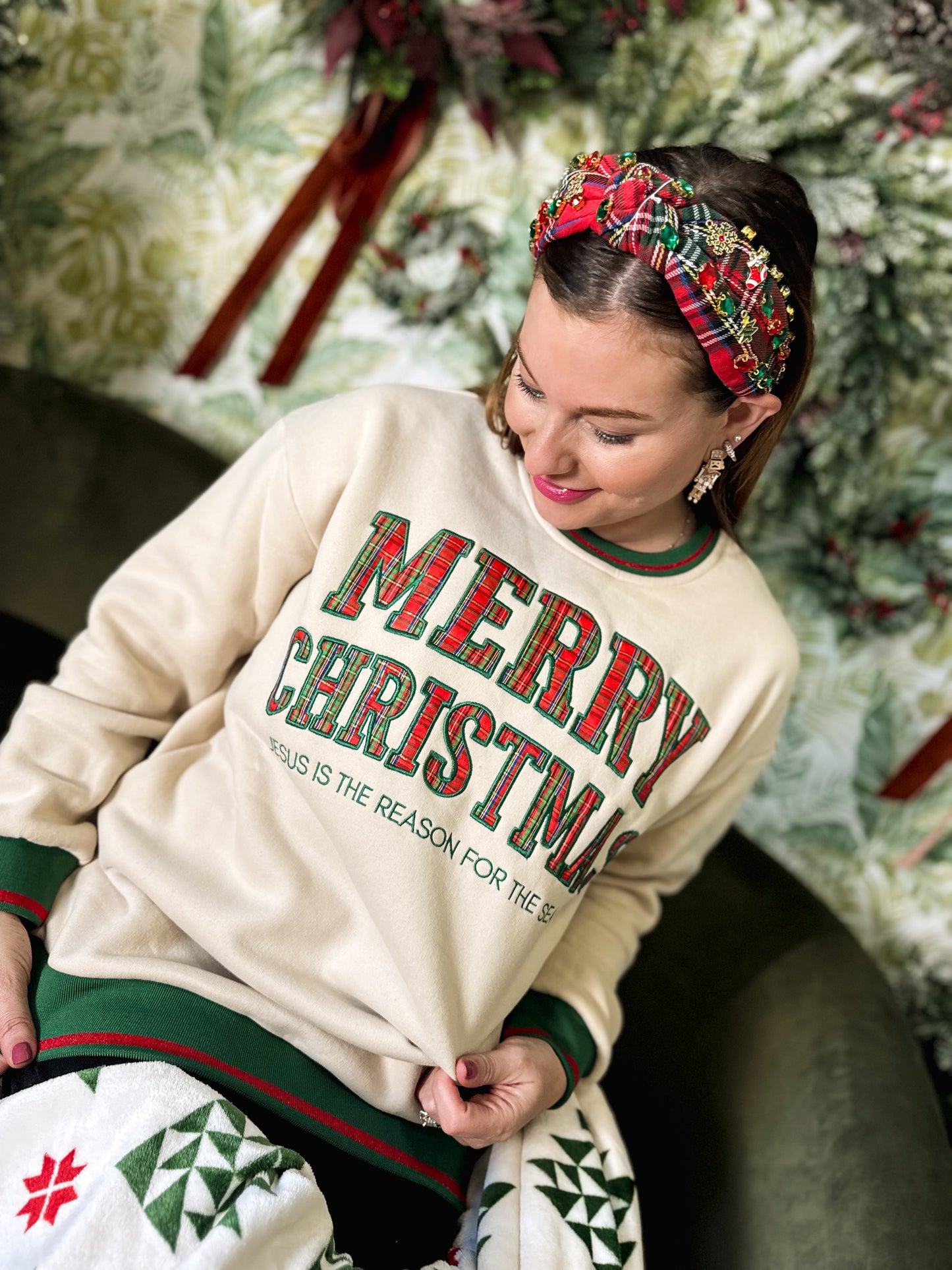 Merry Christmas Tartan Plaid Tunic Sweatshirt