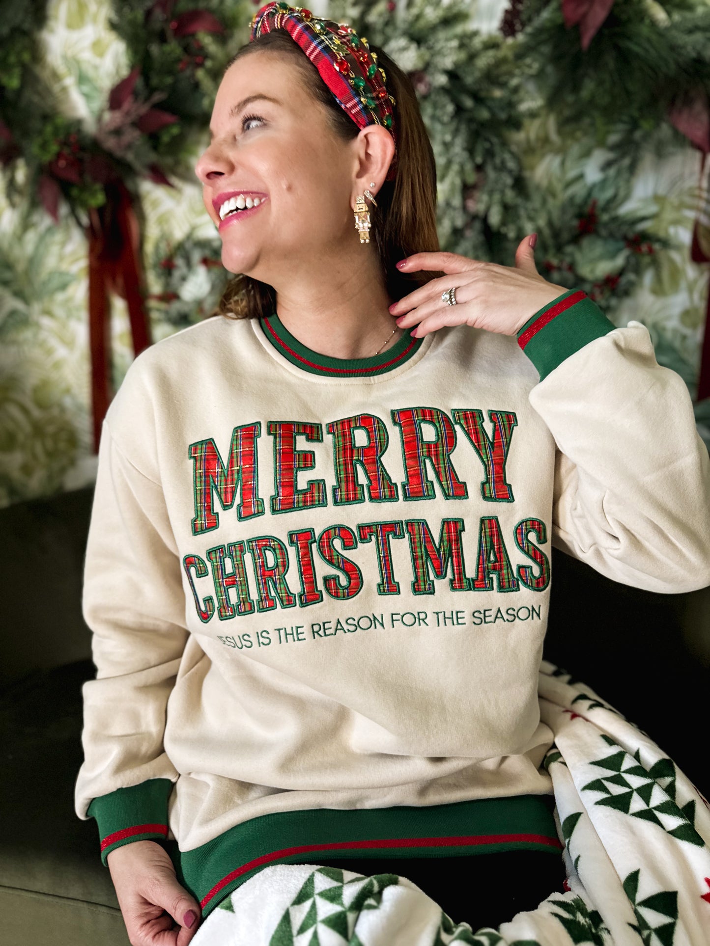 Merry Christmas Tartan Plaid Tunic Sweatshirt