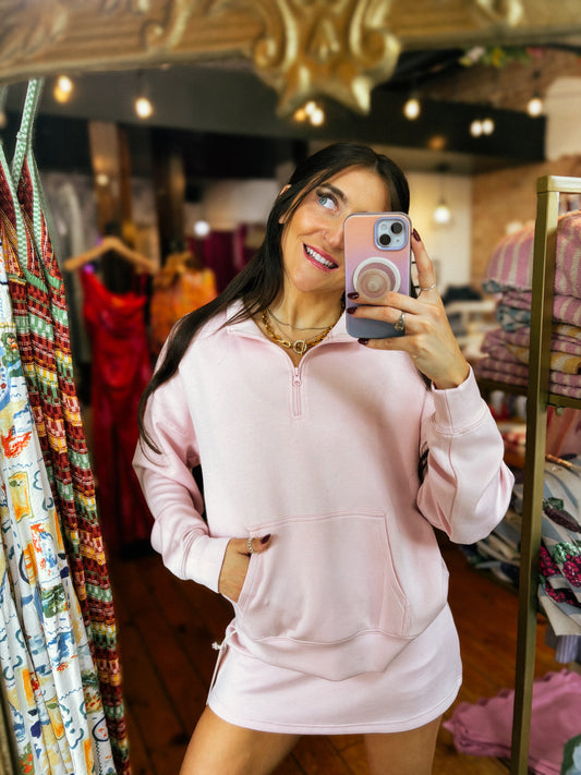 Hibiscus Pink Cloud Fleece Quarter Zip