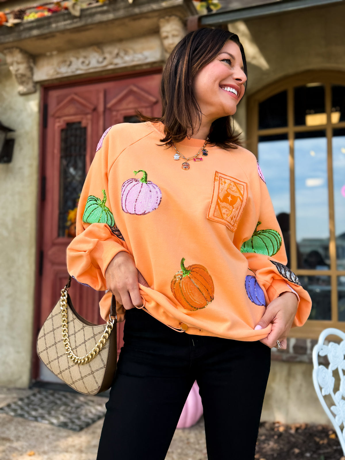 Orange Multi Pumpkin QOS Card Sweatshirt