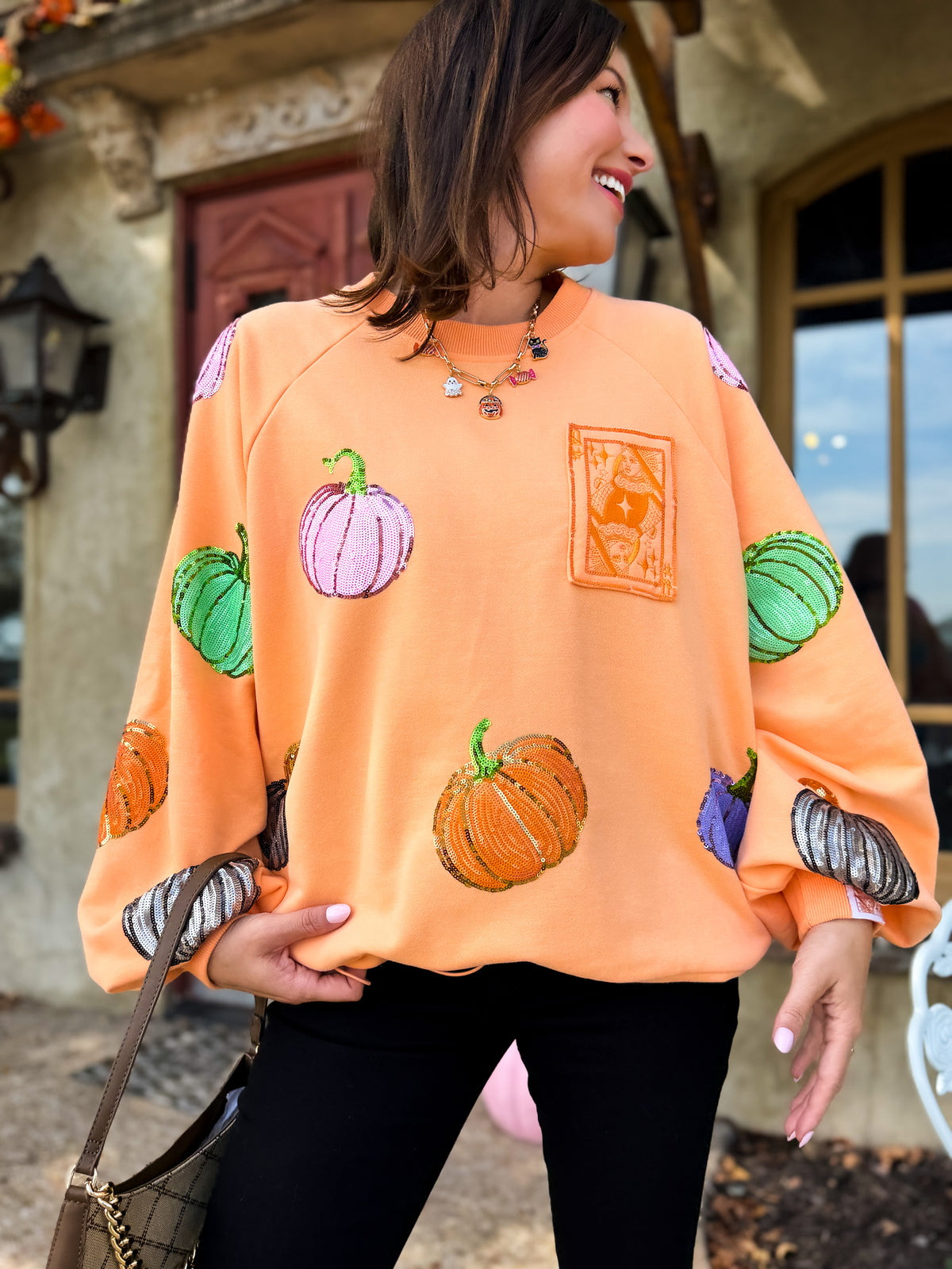 Orange Multi Pumpkin QOS Card Sweatshirt